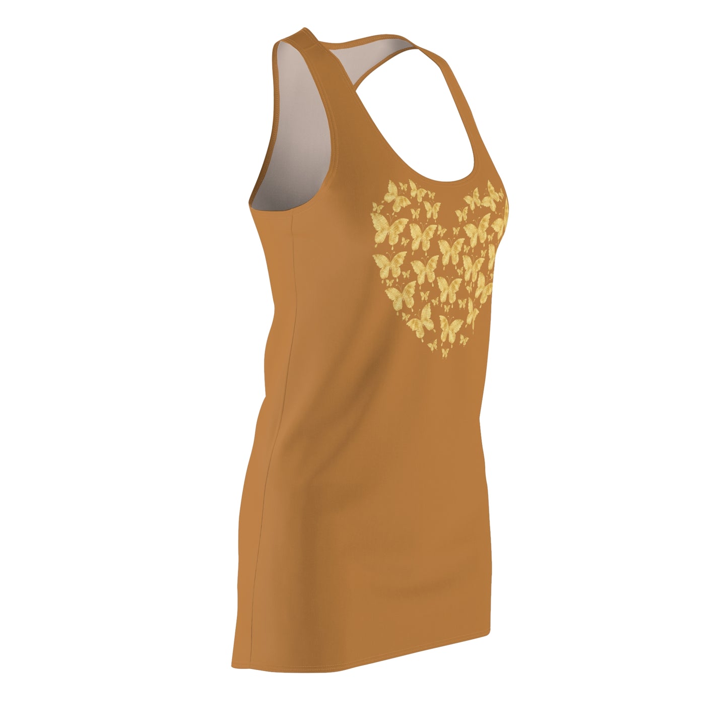 Hellbraun Schmetterlingsherz Racerback Kleid – Gold Sommerkleid