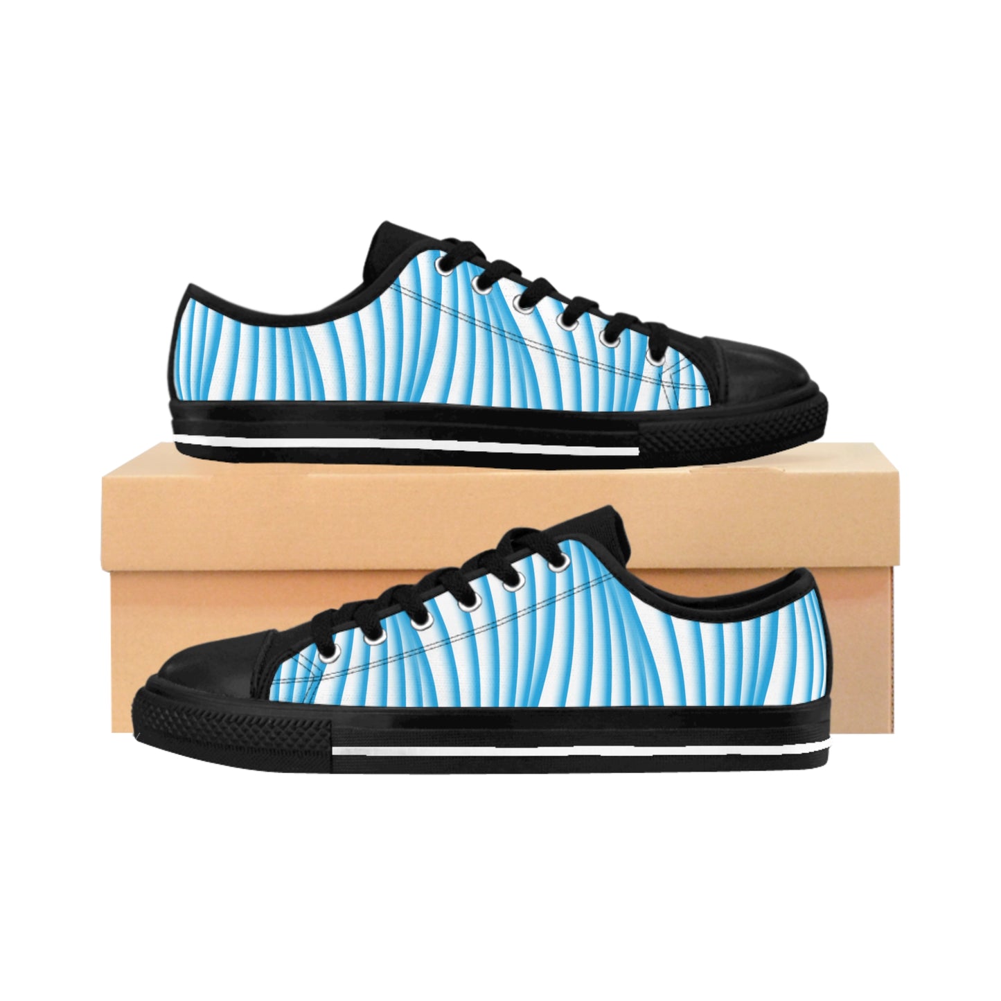 Blue Wave Pattern Canvas Sneakers Women Casual Lace-Up Shoes