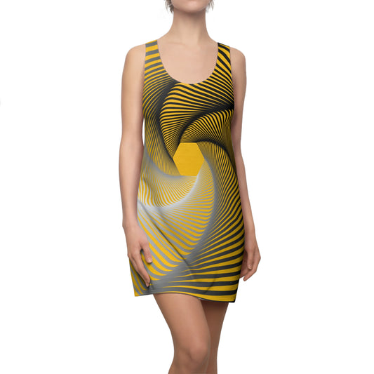 Schwarz Gelb Spirale Racerback Kleid – Stilvolles Sommerkleid