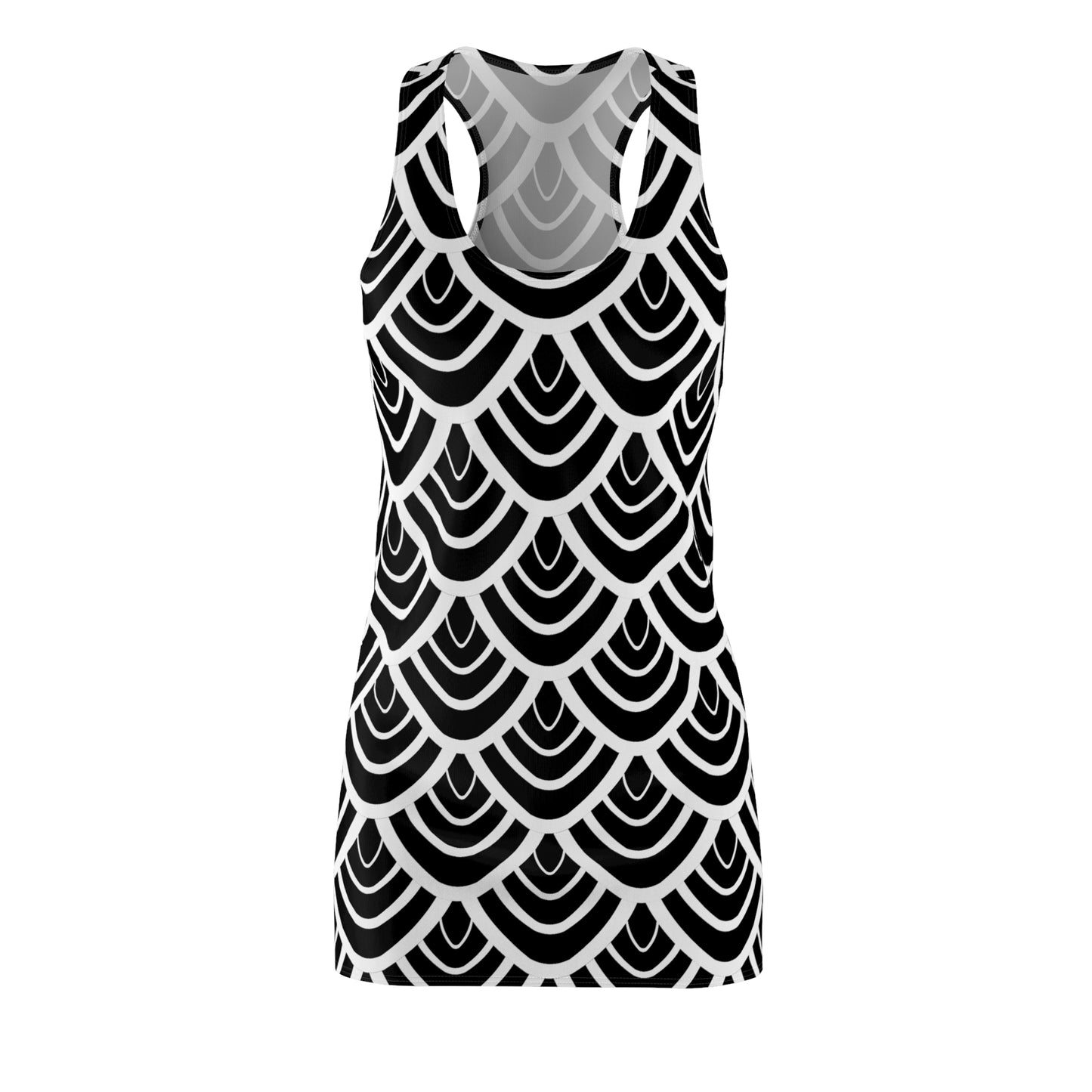Weiß Schwarz Wellen Racerback Kleid – Elegantes Sommerkleid
