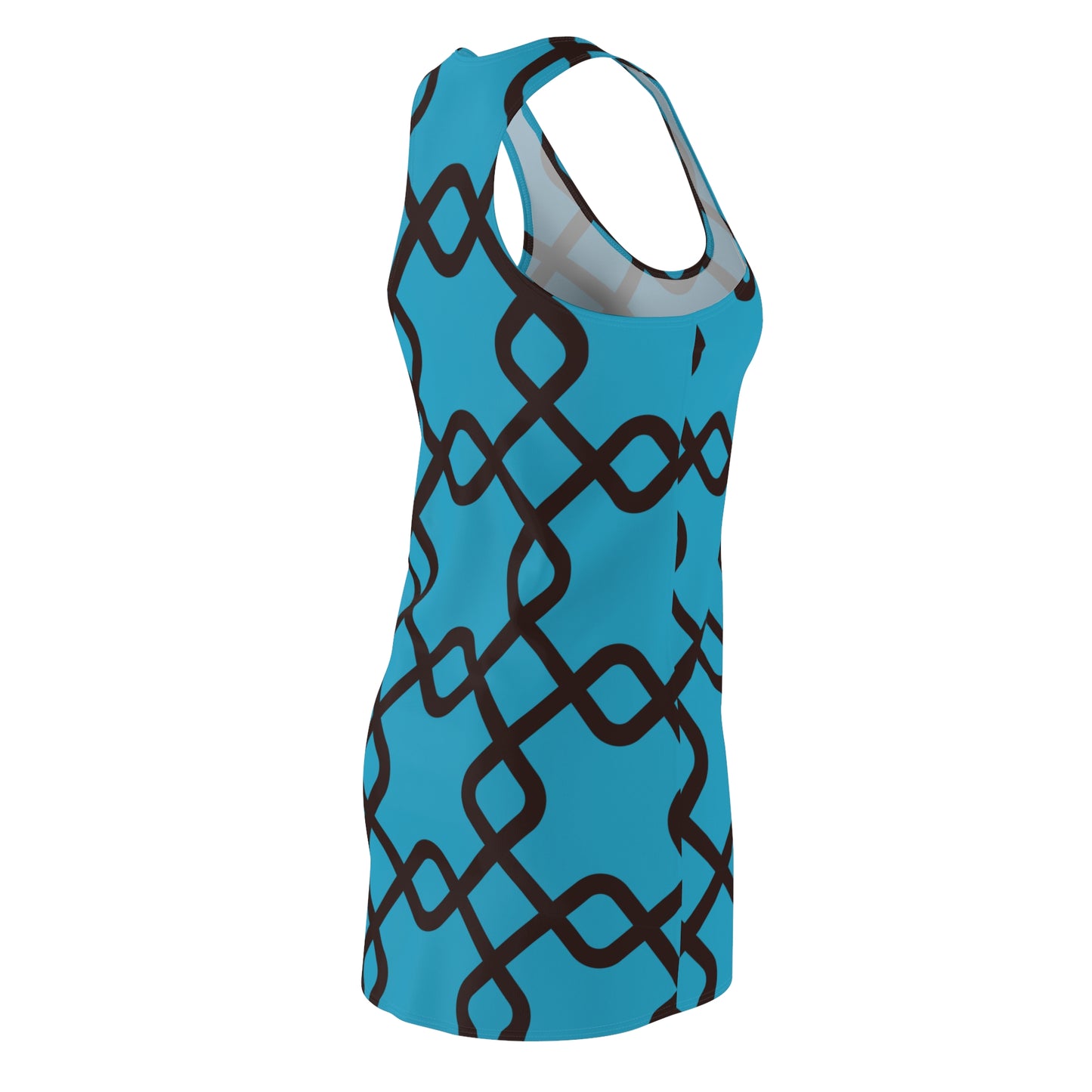 Damen Racerback Kleid Türkis mit schwarzem Muster – Sommer Freizeitkleid