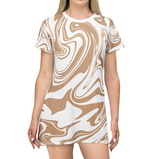 Damen Kleid Marmor Print T Shirt Sommer Casual Elegant