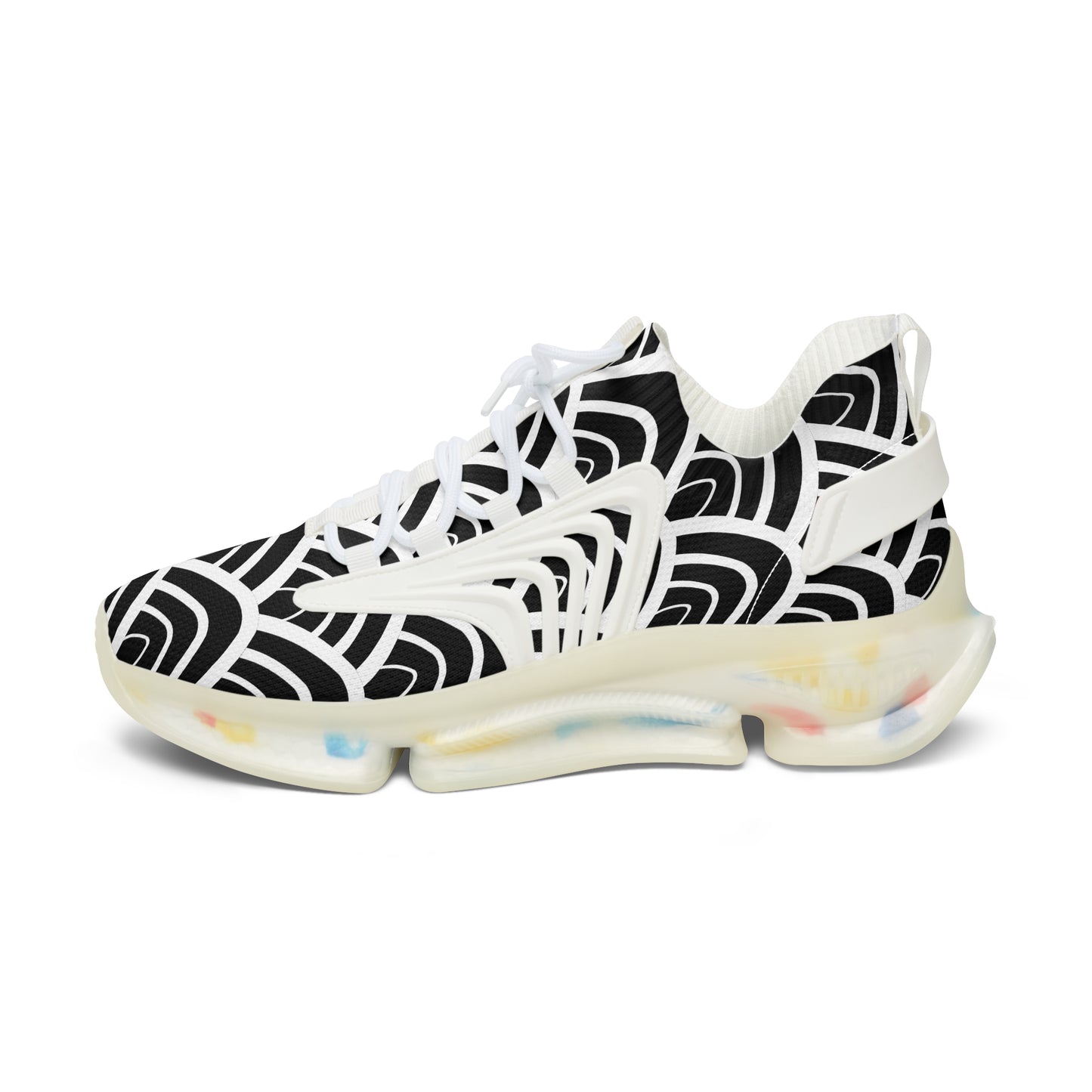 Damen Sneaker Schwarz Weiß Modern Wellen Design Atmungsaktiv