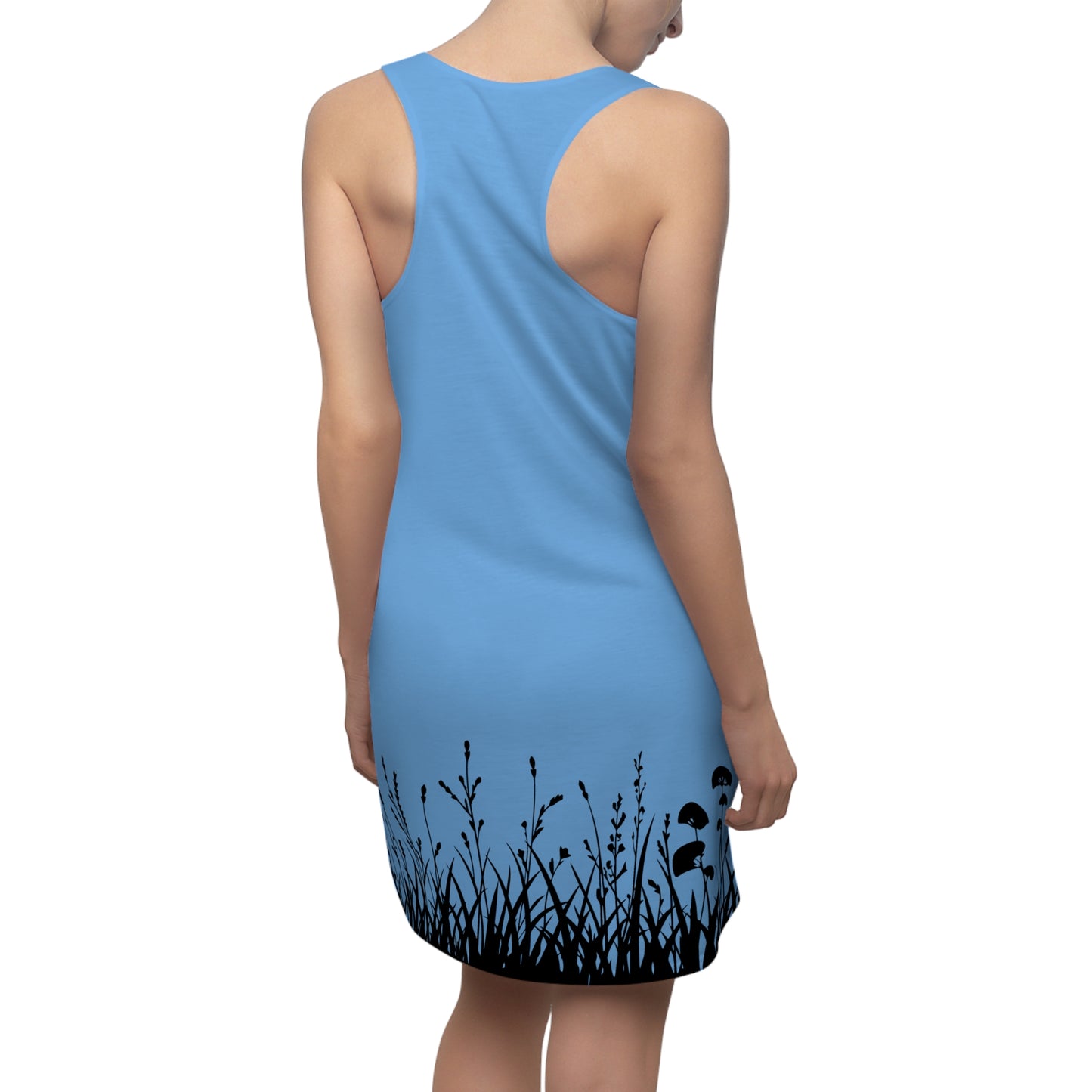 Hellblau Floral Silhouette Racerback Kleid – Elegantes Sommerkleid