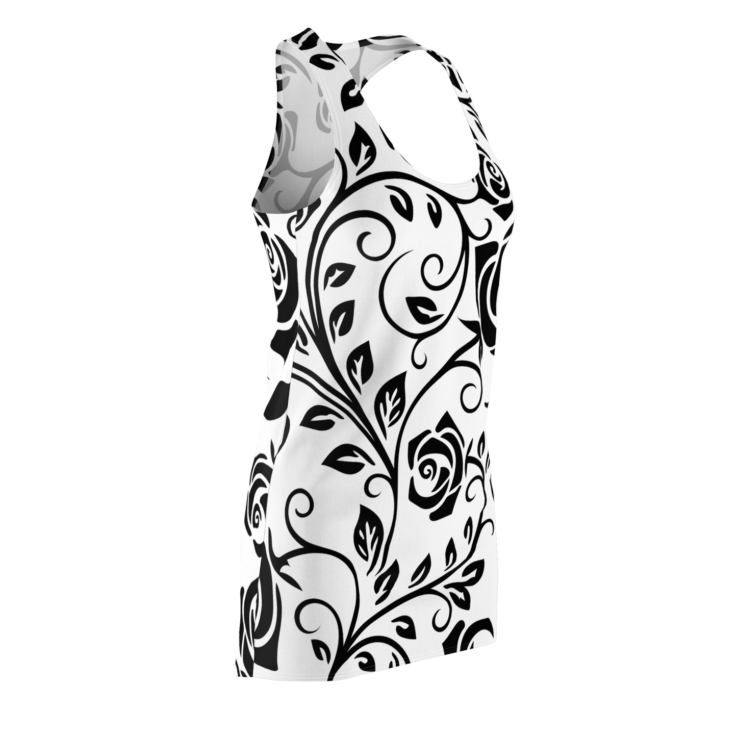 Floral Elegance Racerback Kleid – Rosenornament, Sommer & Freizeit