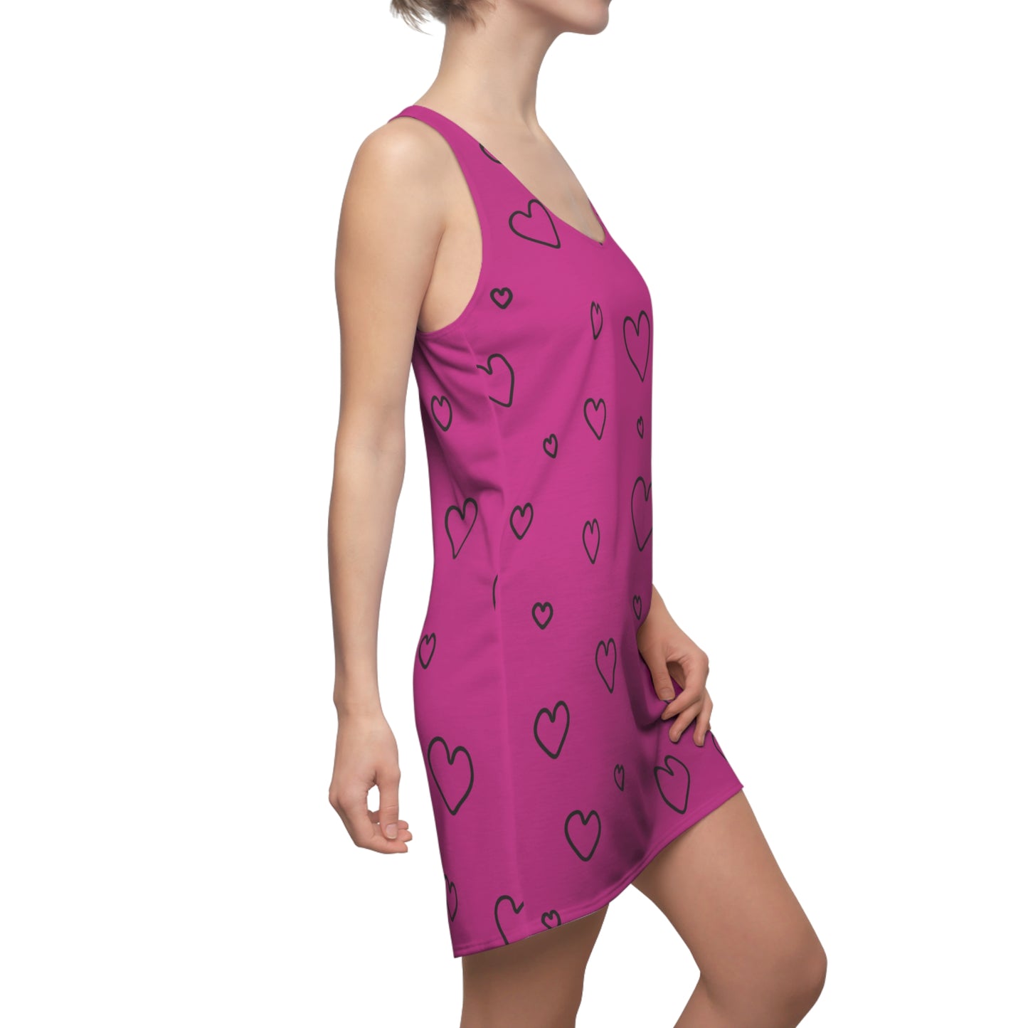 Racerback Kleid mit Herzmuster in Schwarz-Weiß – Heart Print, Cute