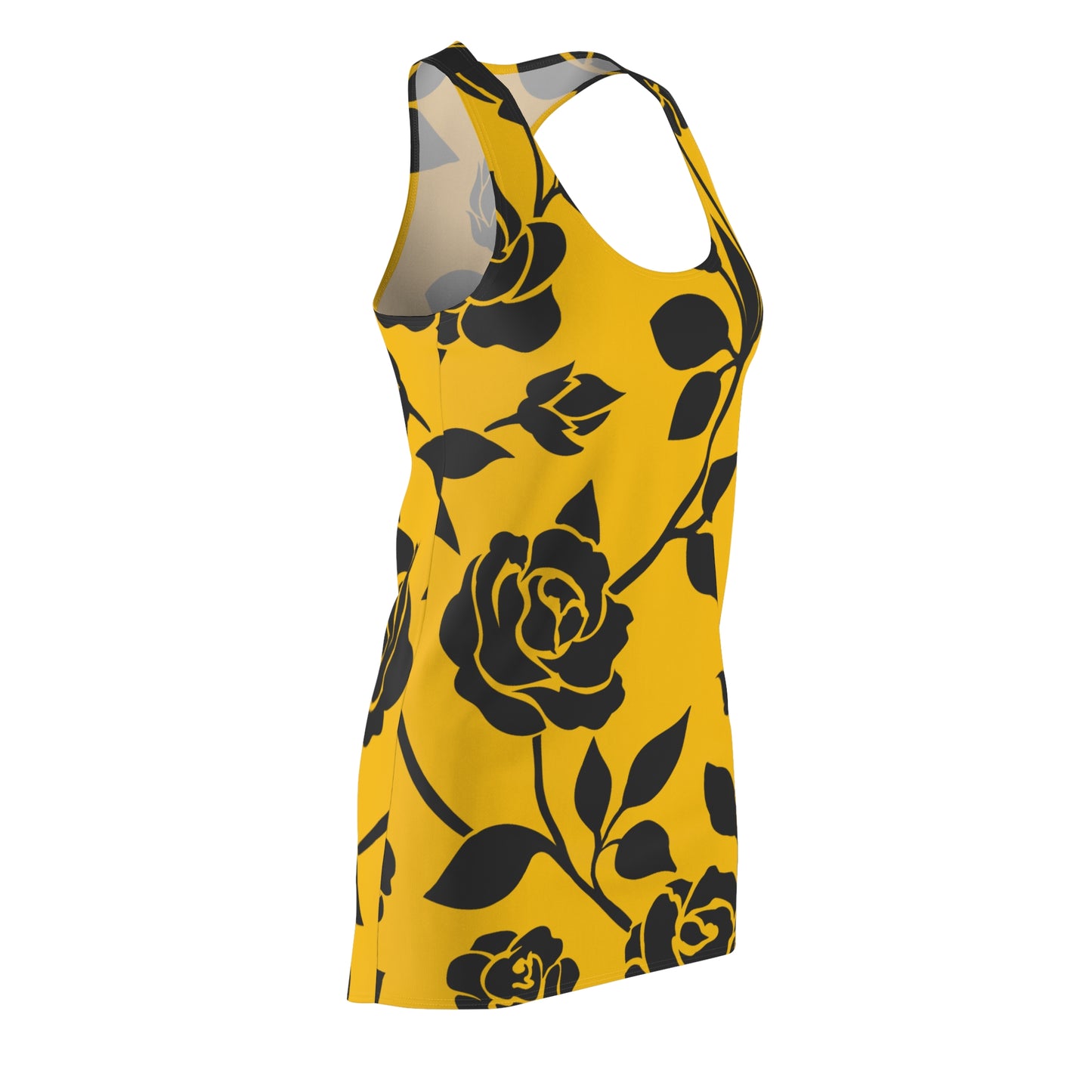 Rosen Racerback Kleid – Elegant Schwarz Gelb Design