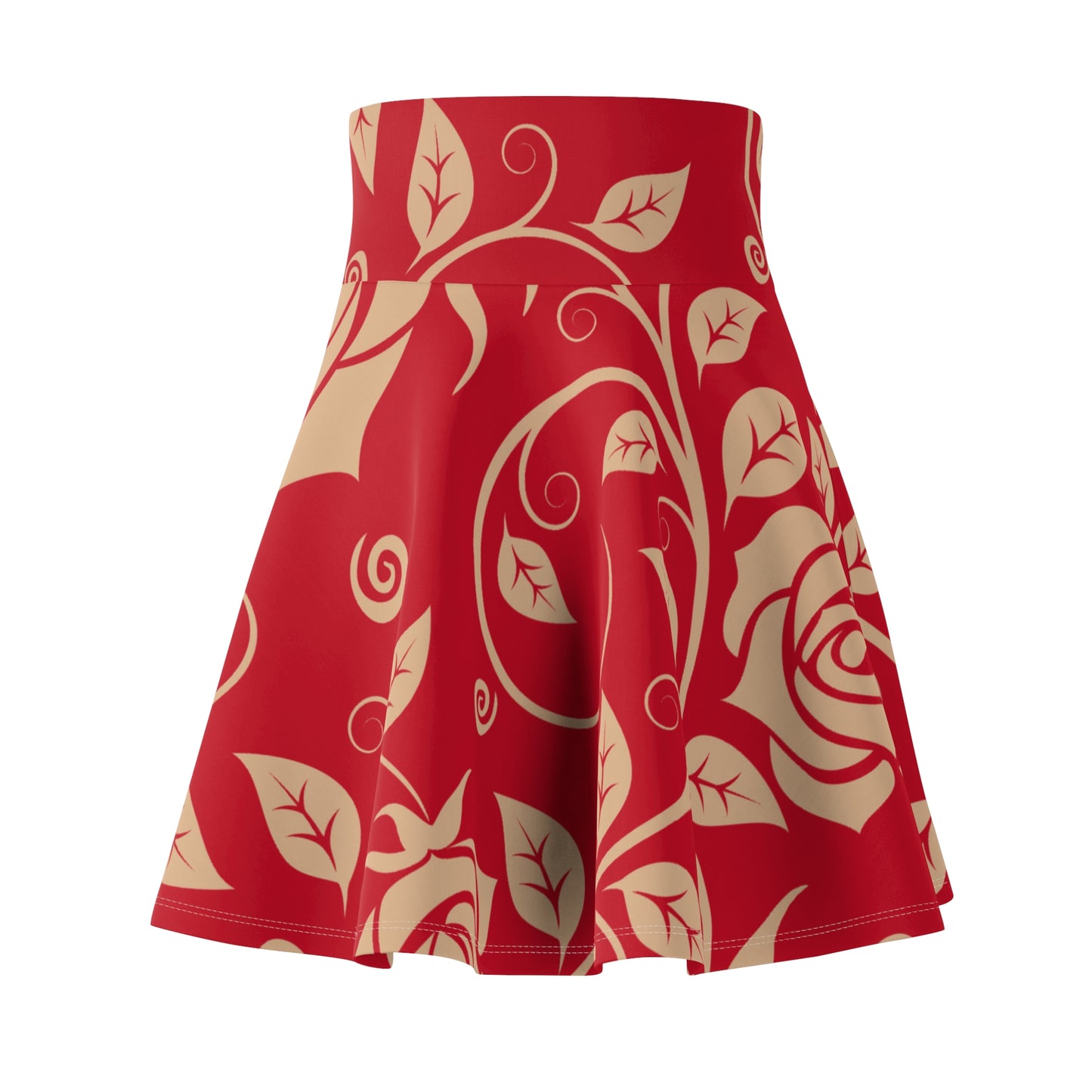 Dunkelroter Damen Rock Floral Skater Elegant Frühling Sommer Casual