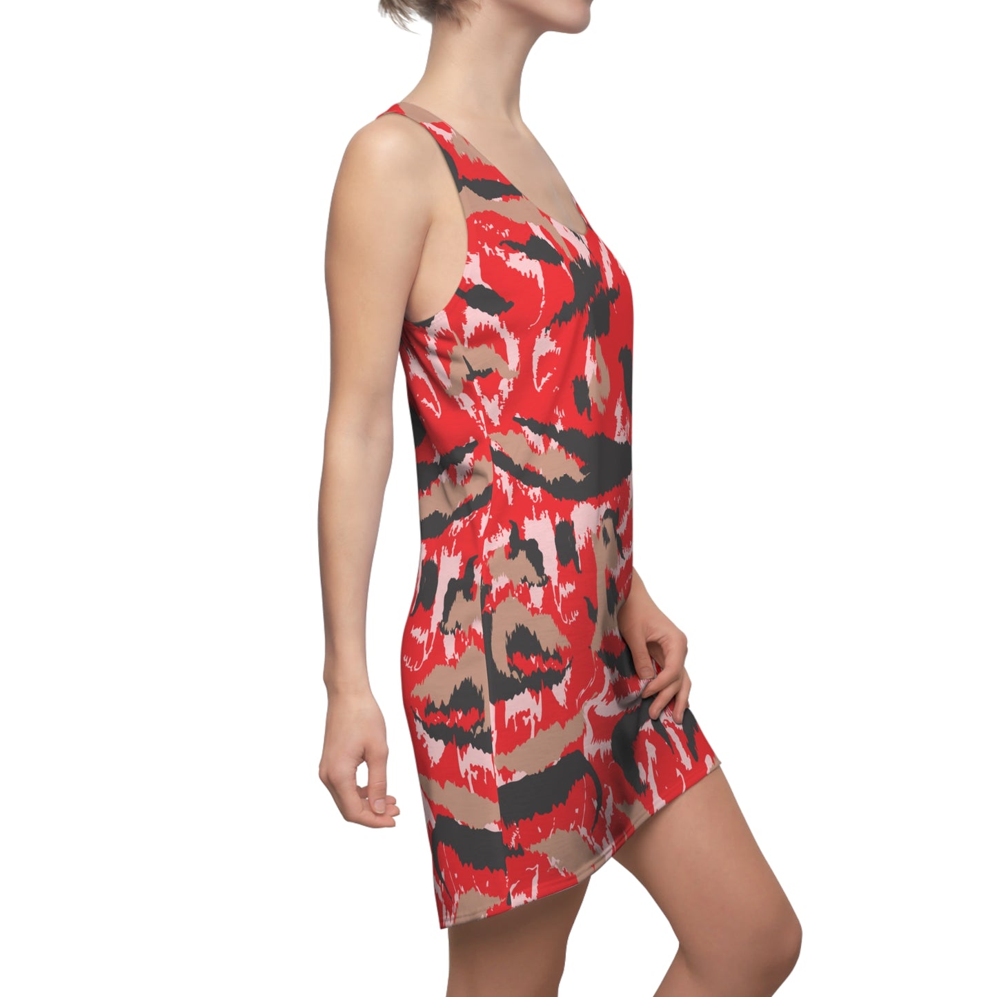 Abstrakt Racerback Kleid – Schwarz Beige Weiss Rot Sommerkleid