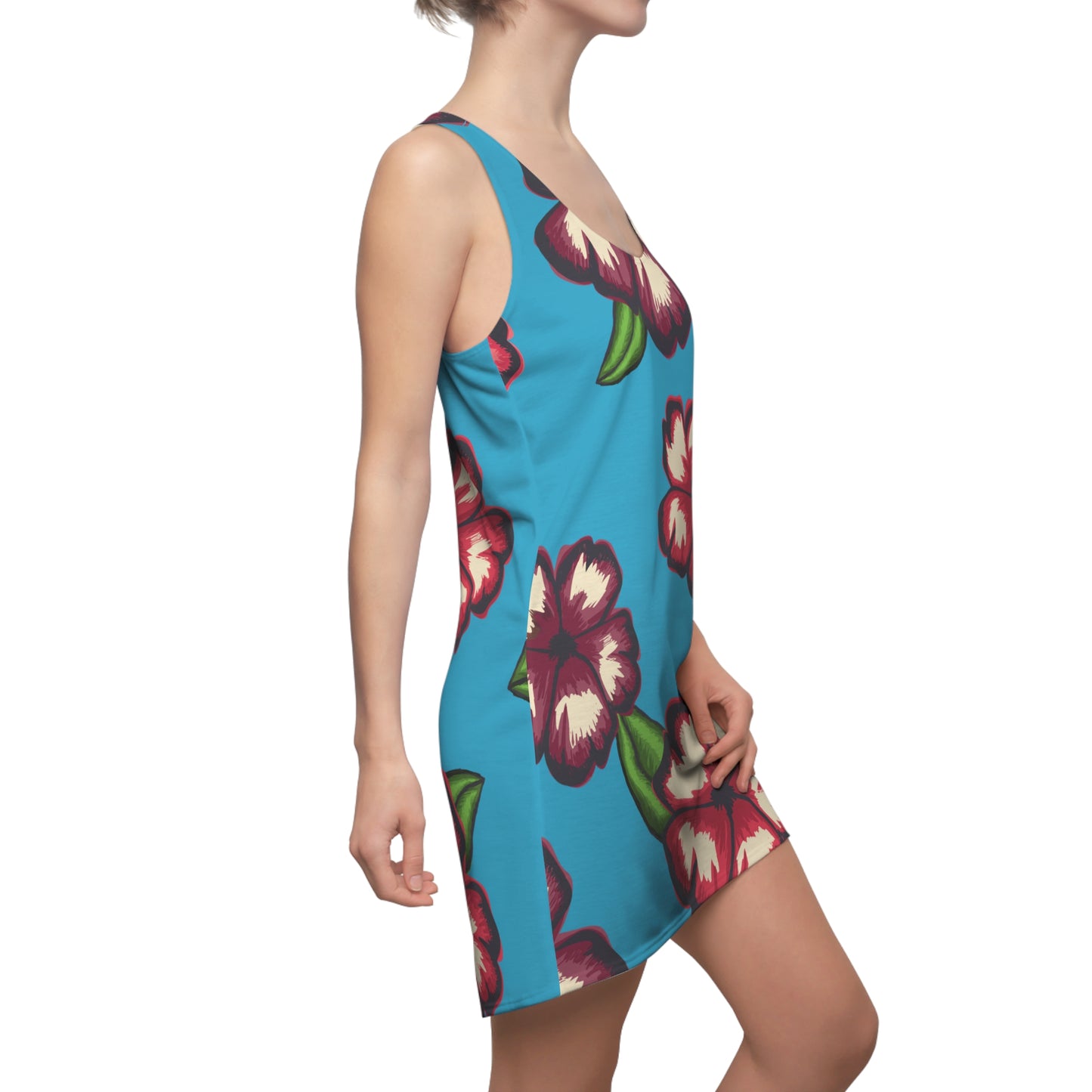 Türkises Hibiskus Racerback Kleid – Stylishes Sommerkleid
