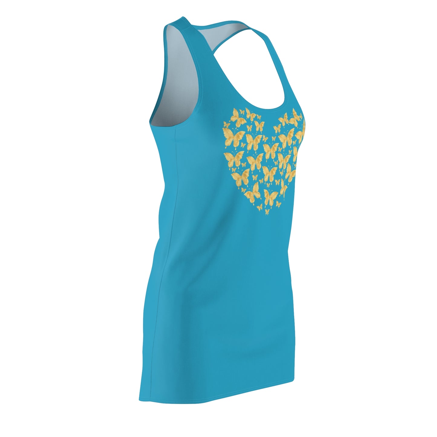 Türkis Schmetterlingsherz Racerback Kleid – Gold Sommerkleid