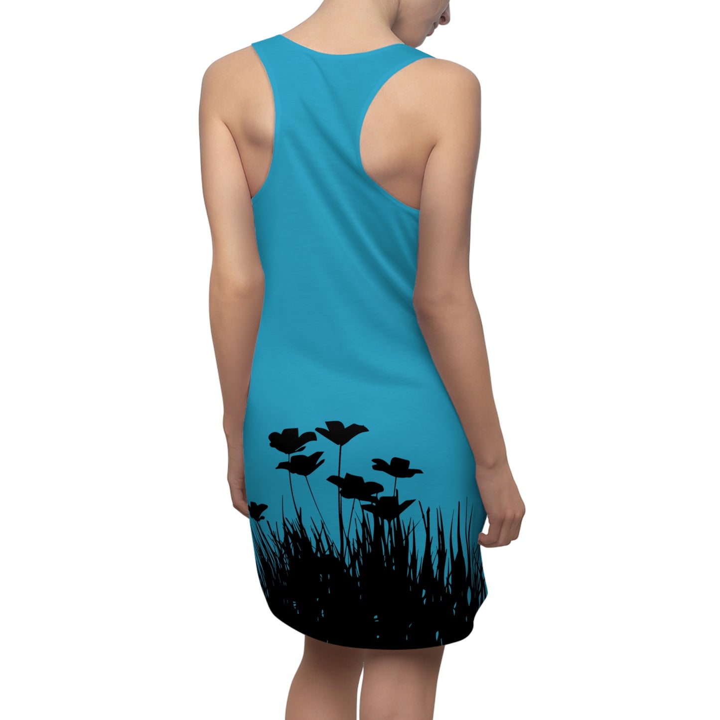 Türkis Racerback Damenkleid – Botanisches Sommerkleid, Freizeitkleid