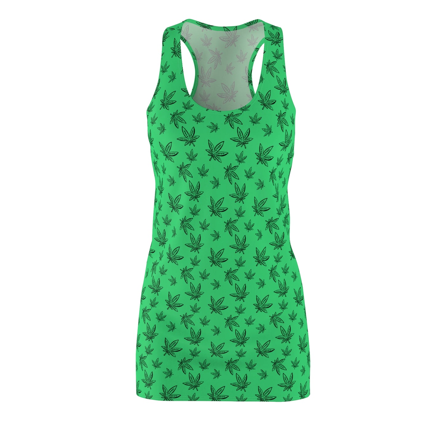 Damen Racerback Kleid Grün mit Cannabis Blättern – Sommer Freizeitkleid