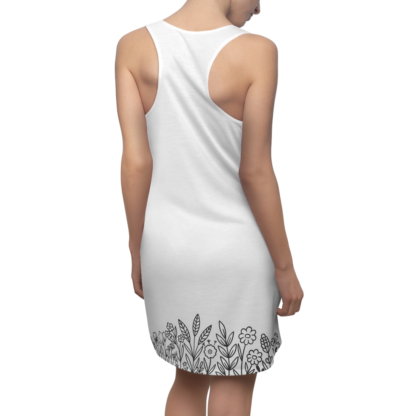 Racerback Kleid Damen Sommer | Ärmelloses Freizeitkleid mit Blumenillustration | Strandkleid & Casual Outfit