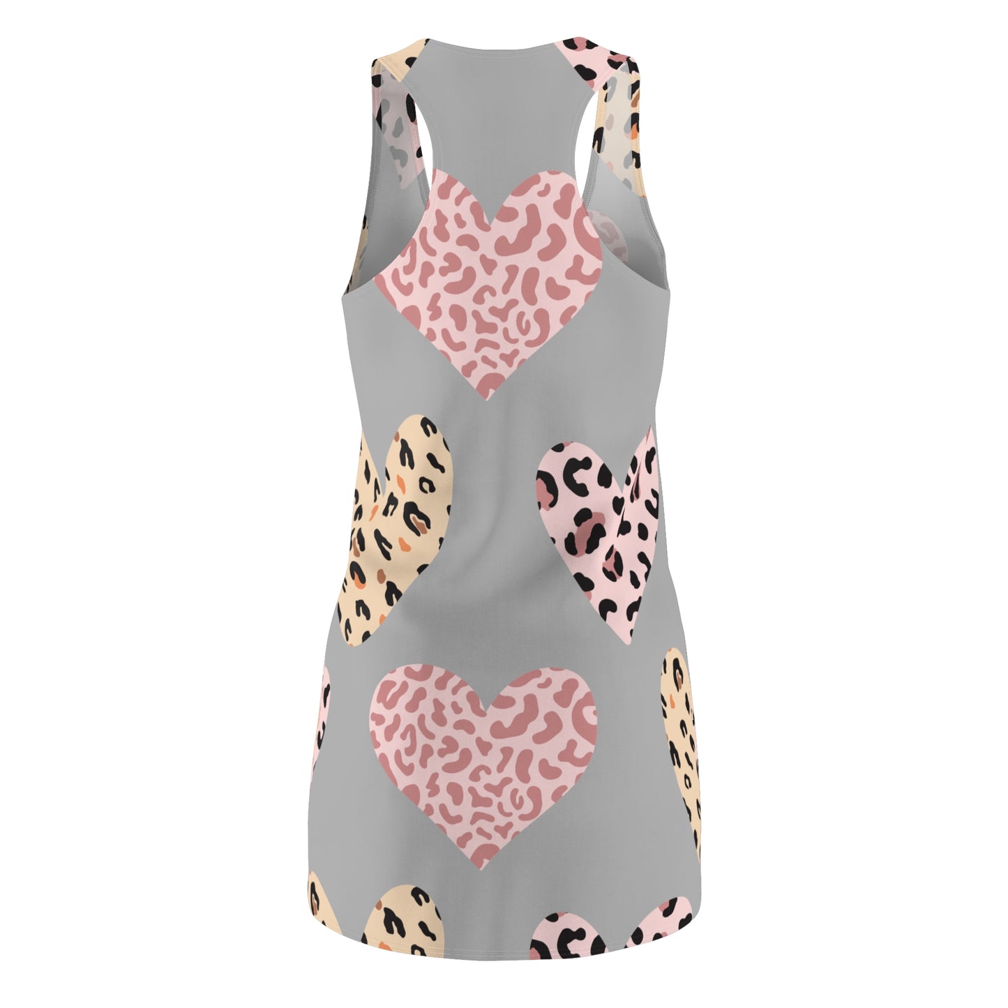 Grau Herz Leopard Racerback Kleid – Weiß Pink Sommerkleid