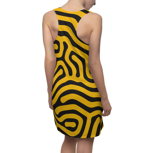 Abstrakt Racerback Kleid – Schwarz Gelb Damenmode