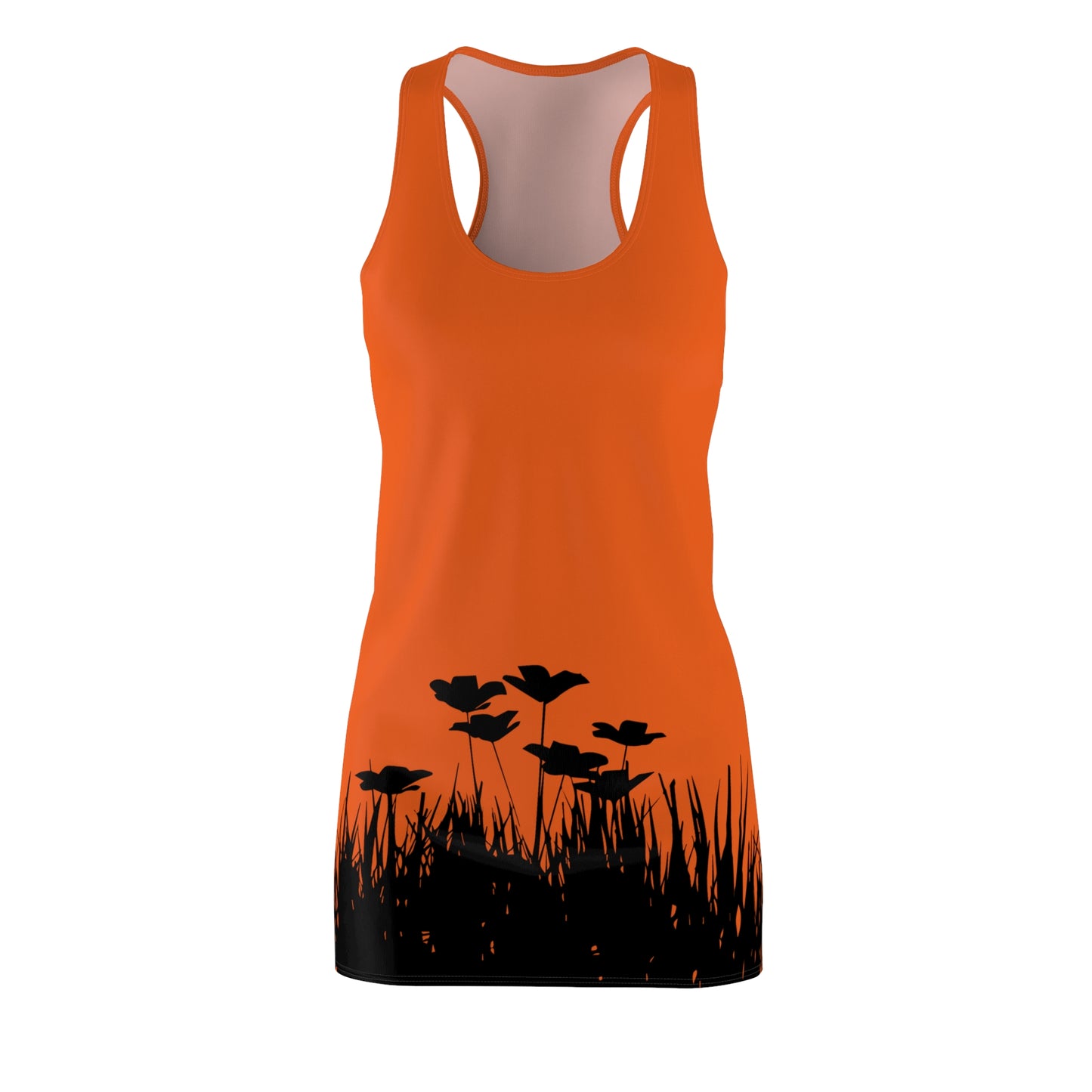 Orange Racerback Damenkleid – Botanisches Sommerkleid, Freizeitkleid