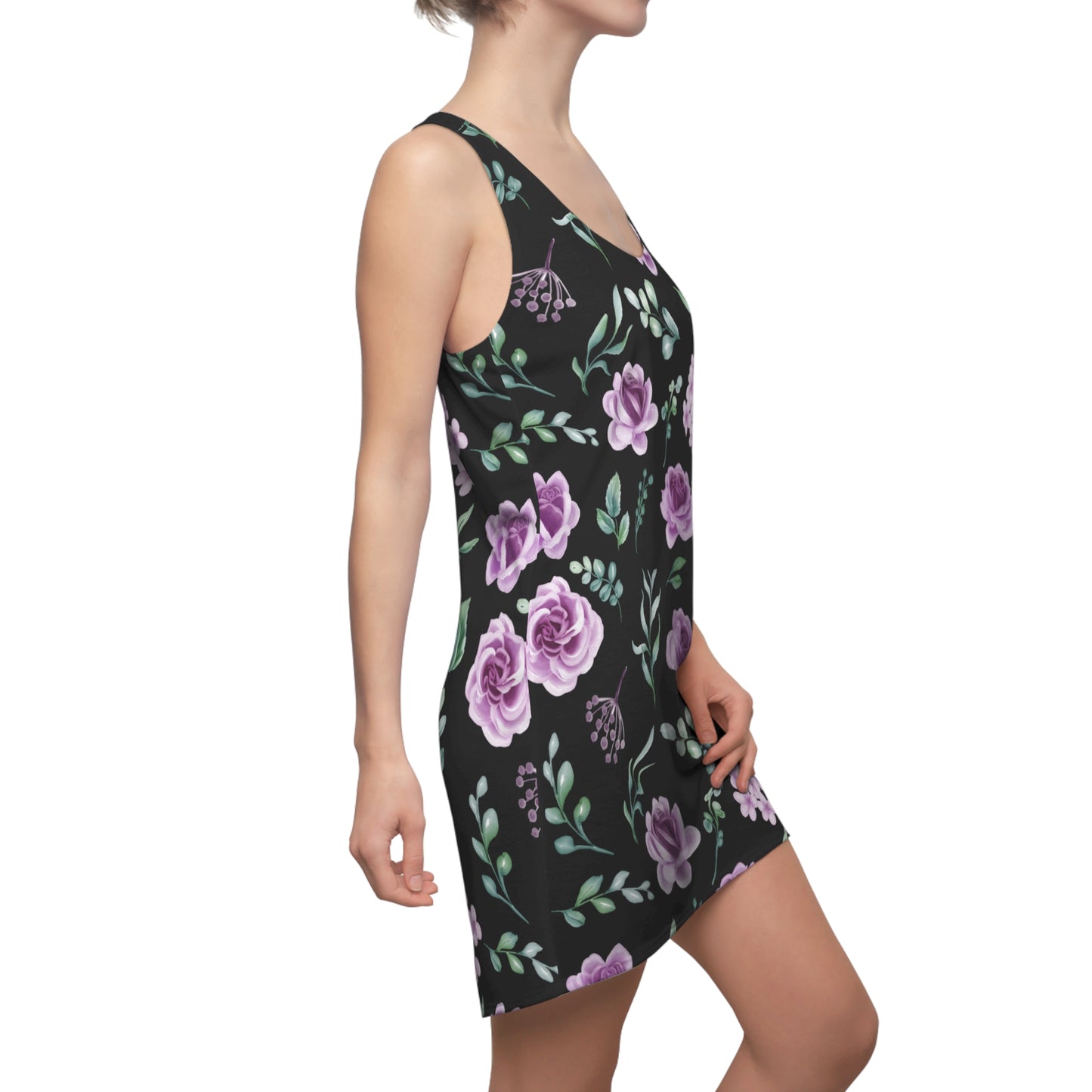 Schwarz Floral Racerback Kleid – Blumenkleid Sommer Damen