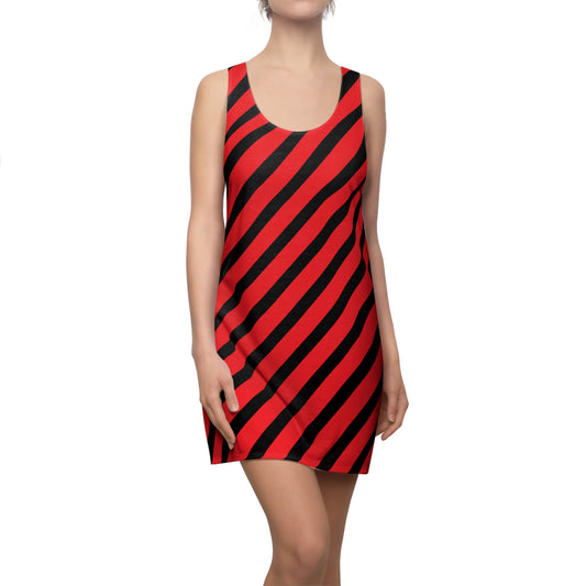 Streifen Racerback Kleid – Schwarz Rot Sommerkleid