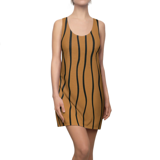 Braun Schwarz Wellen Racerback Kleid – Modernes Sommerkleid