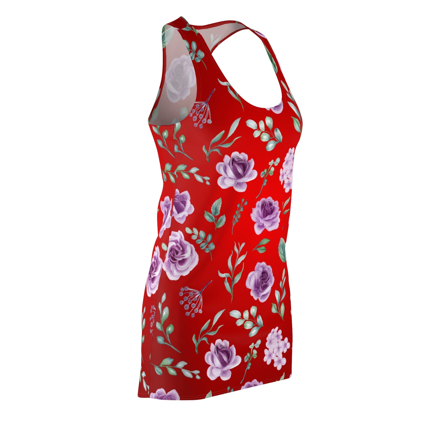 Rotes Blumenkleid Damen Racerback – Sommerkleid, Freizeitkleid, Strandkleid, Urlaubskleid, ärmellos, Casual Dress, florales Muster, Mode