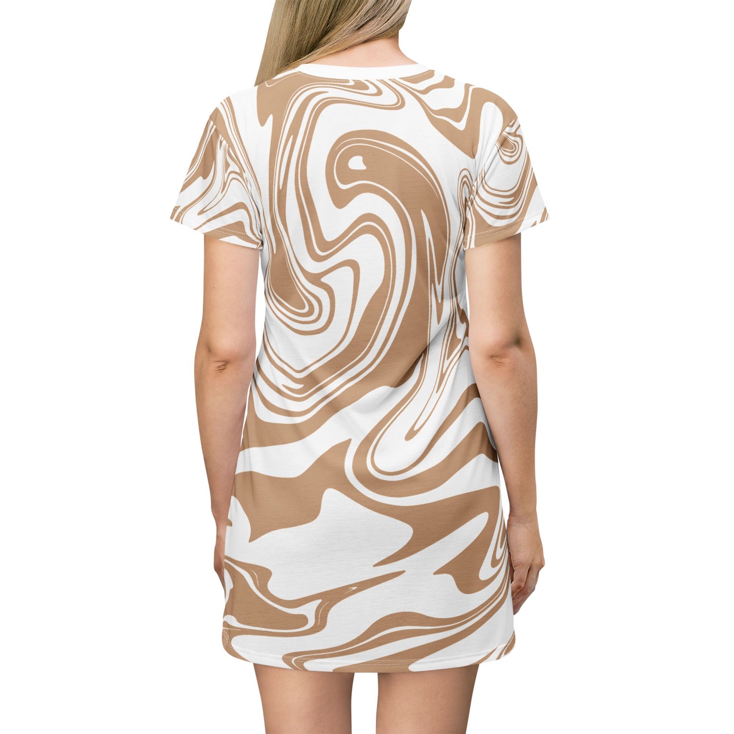 Damen Kleid Marmor Print T Shirt Sommer Casual Elegant