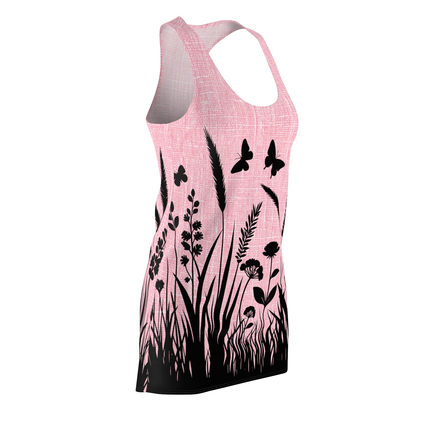 Racerback Kleid Damen – Rosa Sommerkleid mit Schmetterling-Print