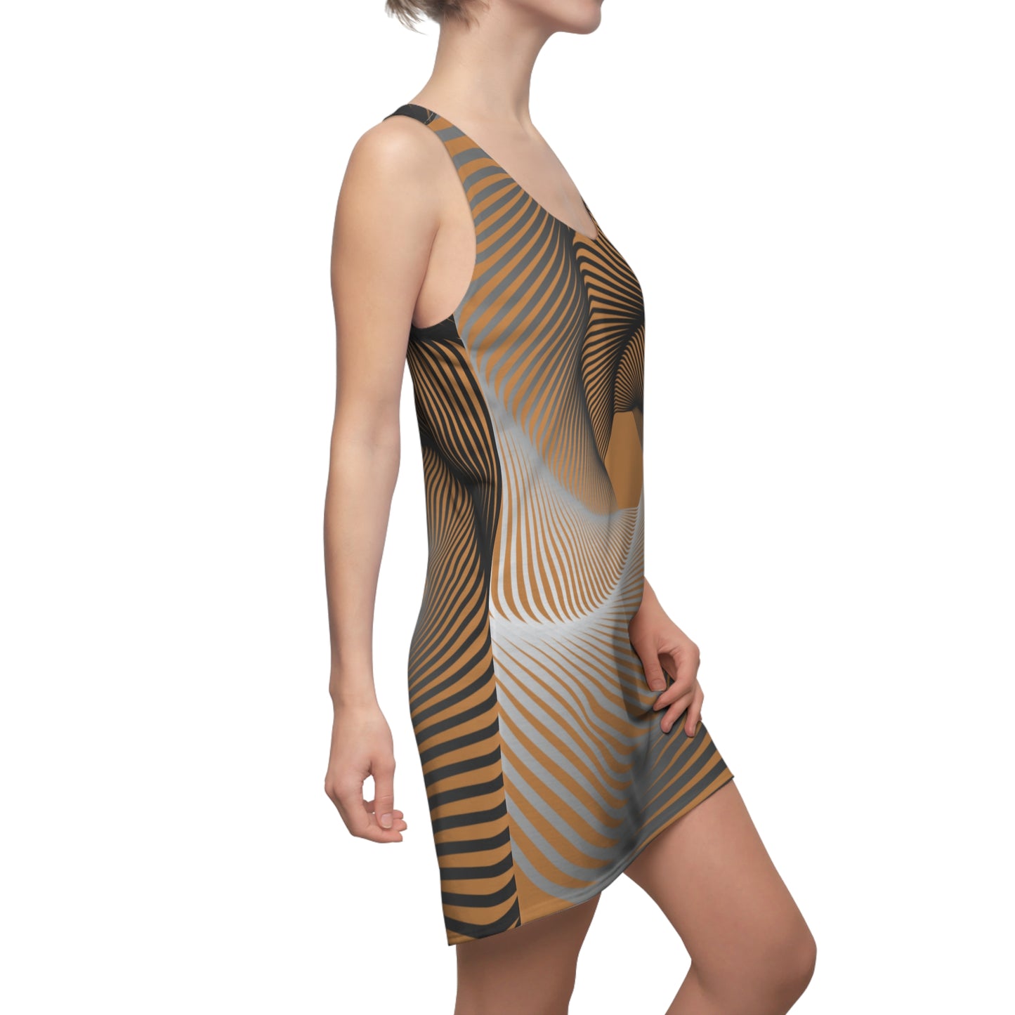 Schwarz Braun Spirale Racerback Kleid – Stilvolles Sommerkleid