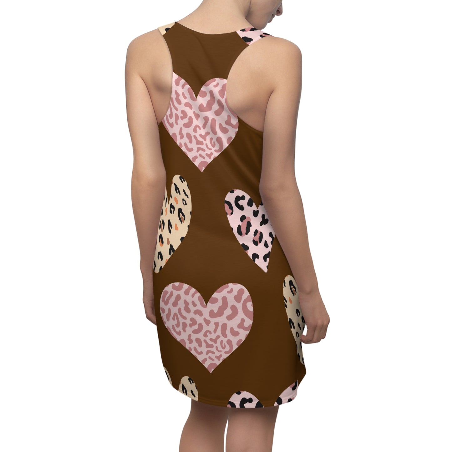 Braun Herz Leopard Racerback Kleid – Weiß Pink Sommerkleid