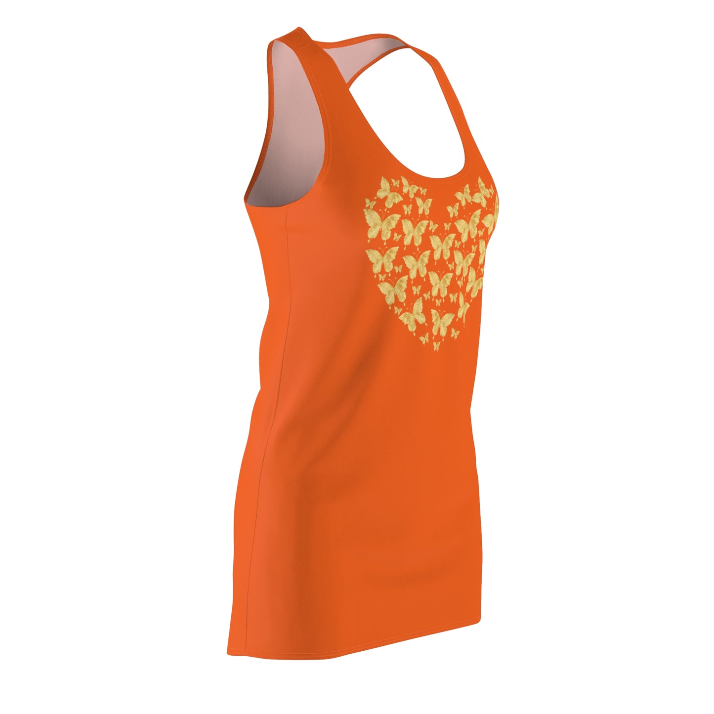 Orange Schmetterlingsherz Racerback Kleid – Gold Sommerkleid