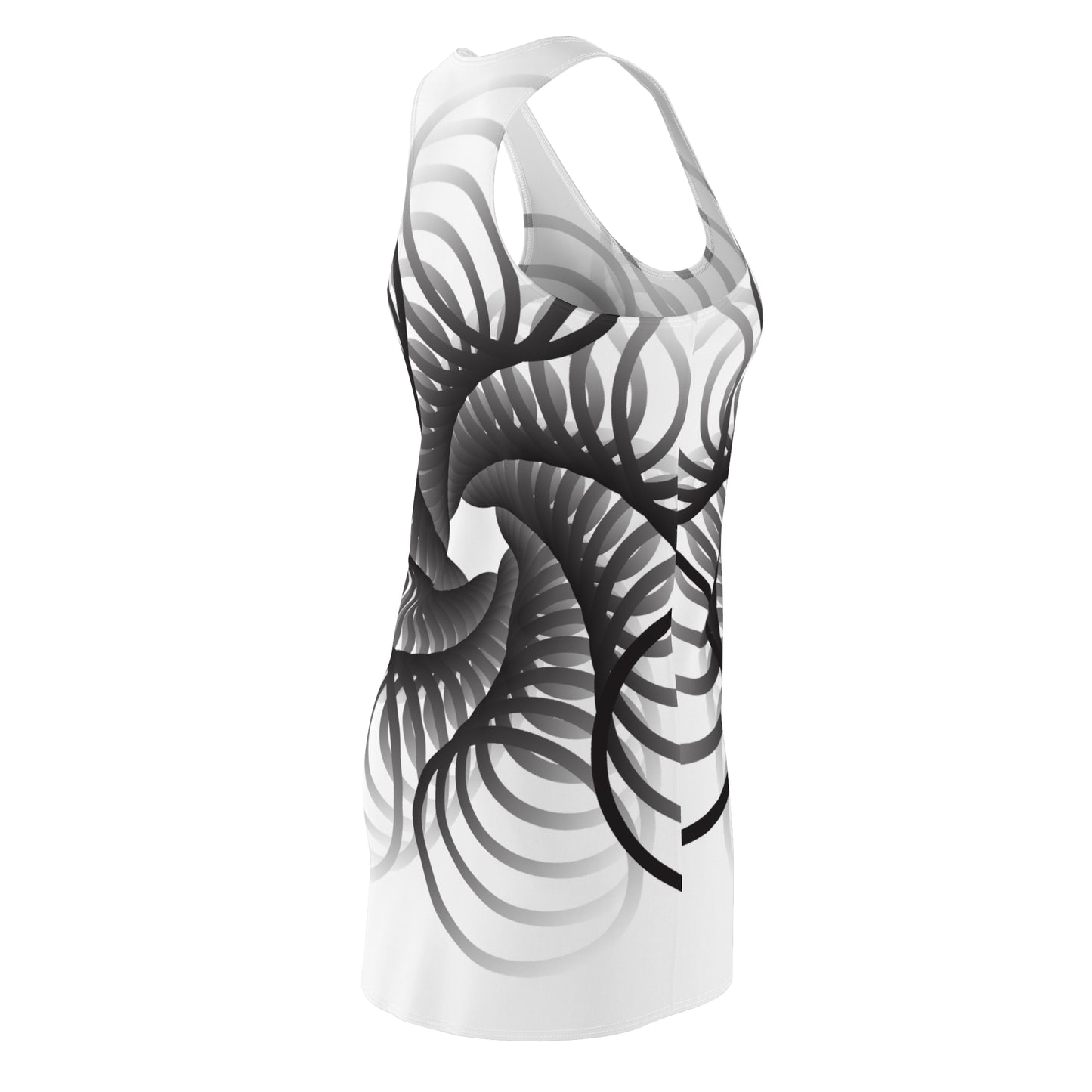 Spiral Design Racerback Kleid – Elegant Schwarz Weiß