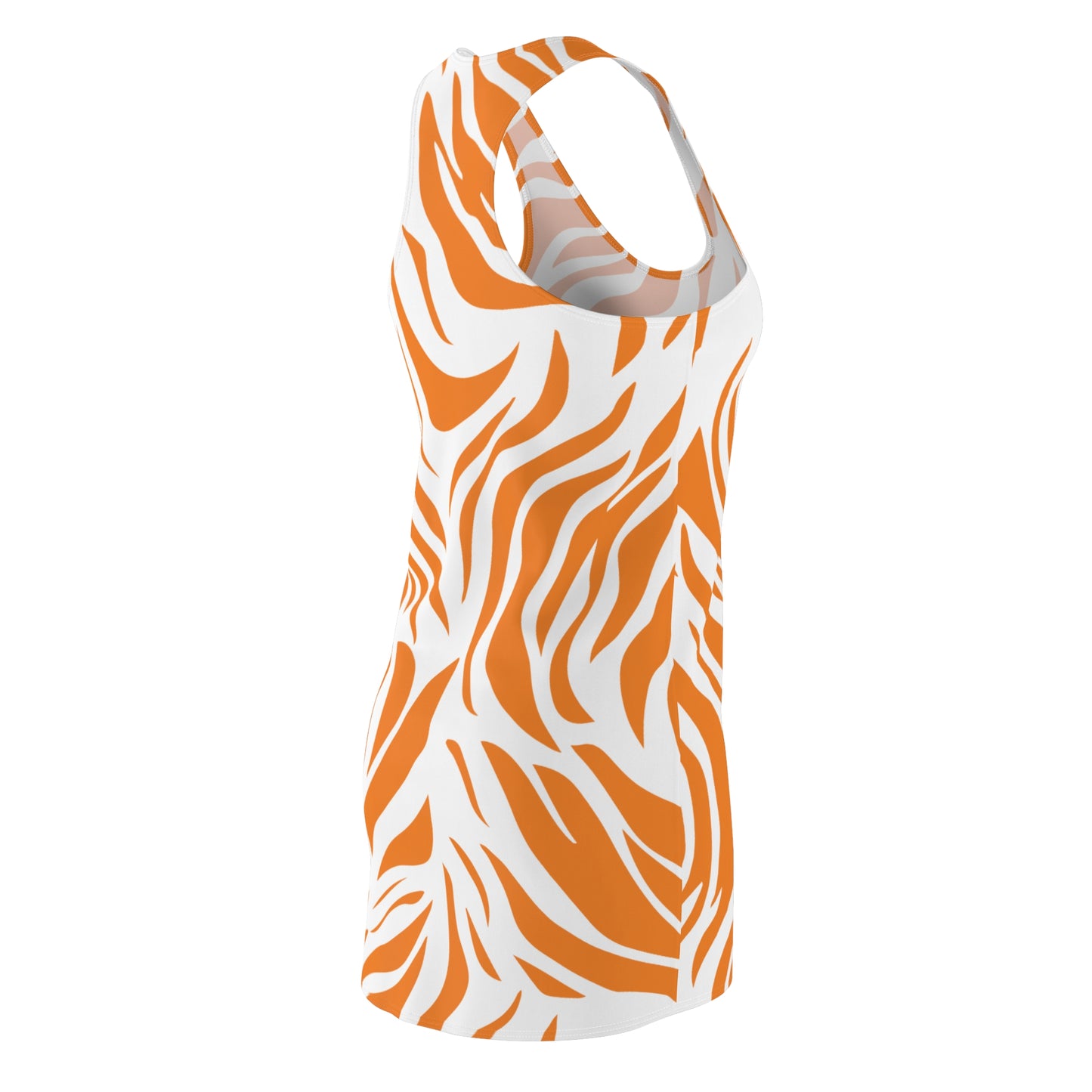 Damen Racerback Kleid – Zebra Print in Orange & Weiß, Vibrant Dress