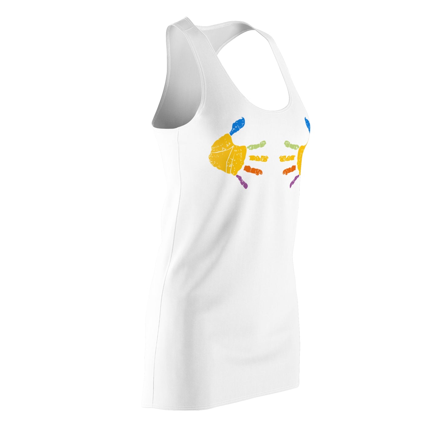 Damen Racerback Kleid – Sommerkleid mit bunten Handabdruck Motiven
