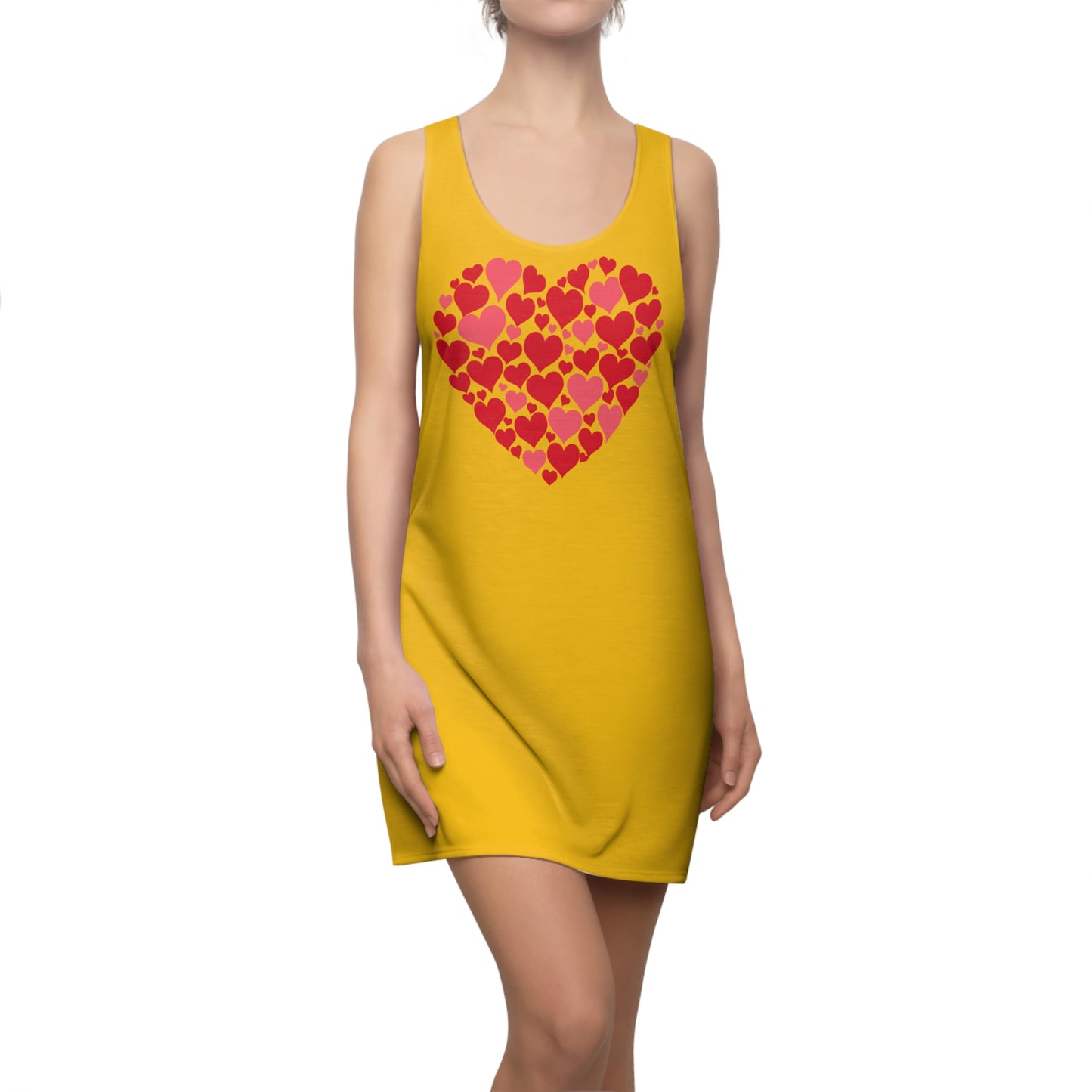 Gelbes Damen Kleid Herz Muster Weiss Rot Racerback Casual Party