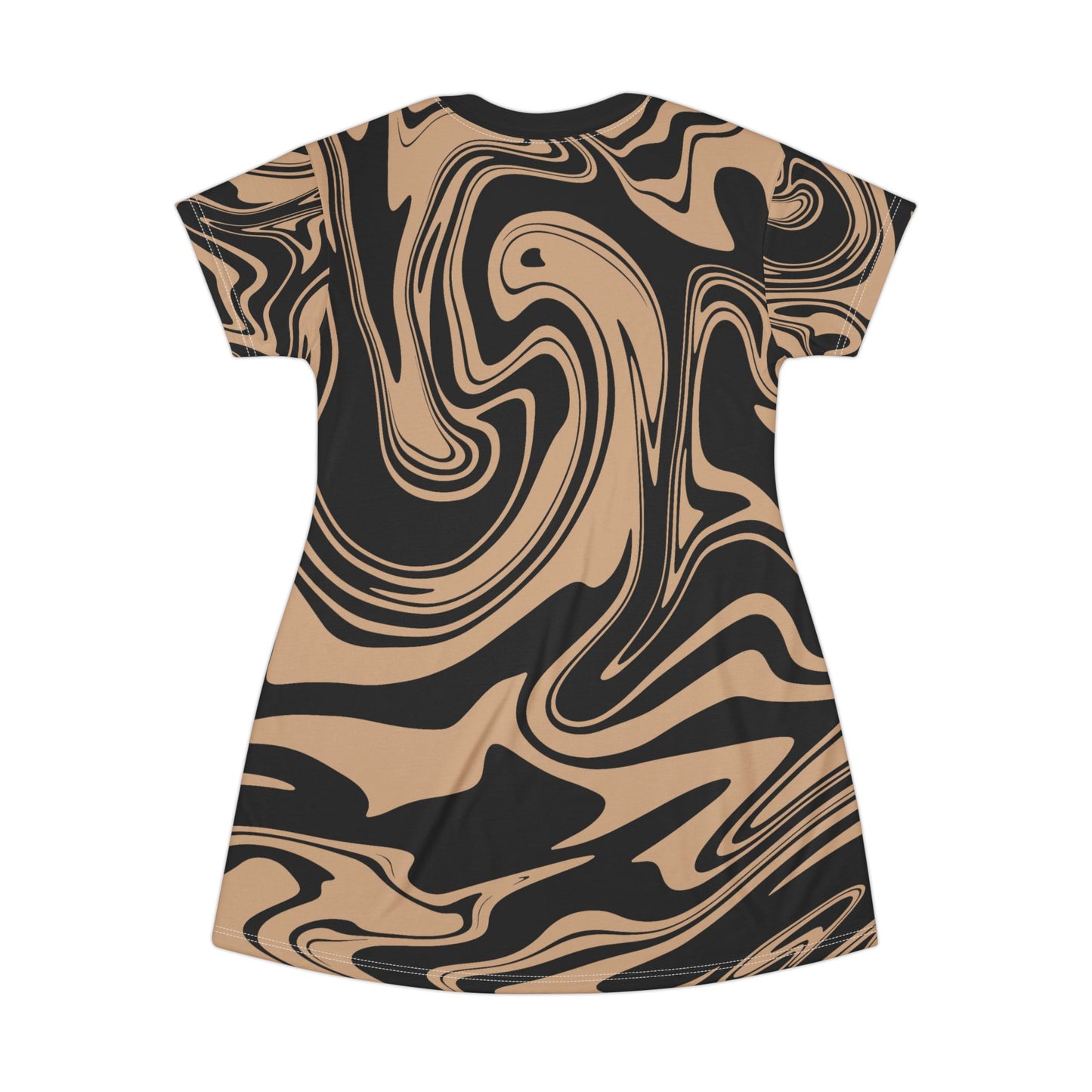 Schwarz Damen Kleid Marmor Print T-Shirt Sommer Casual Elegant