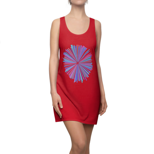 Dunkelrot Racerback Kleid mit Aquarell-Muster - Sommerkleid, elegant & leicht
