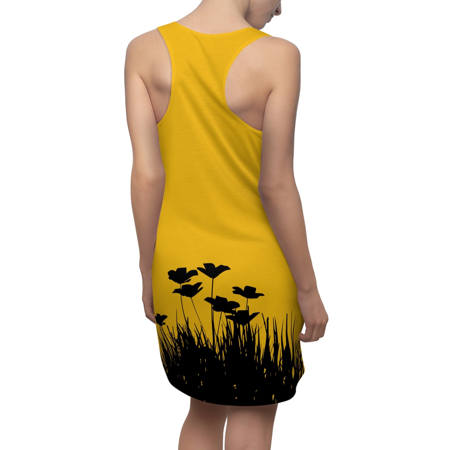 Gelb Racerback Damenkleid – Botanisches Sommerkleid, Freizeitkleid