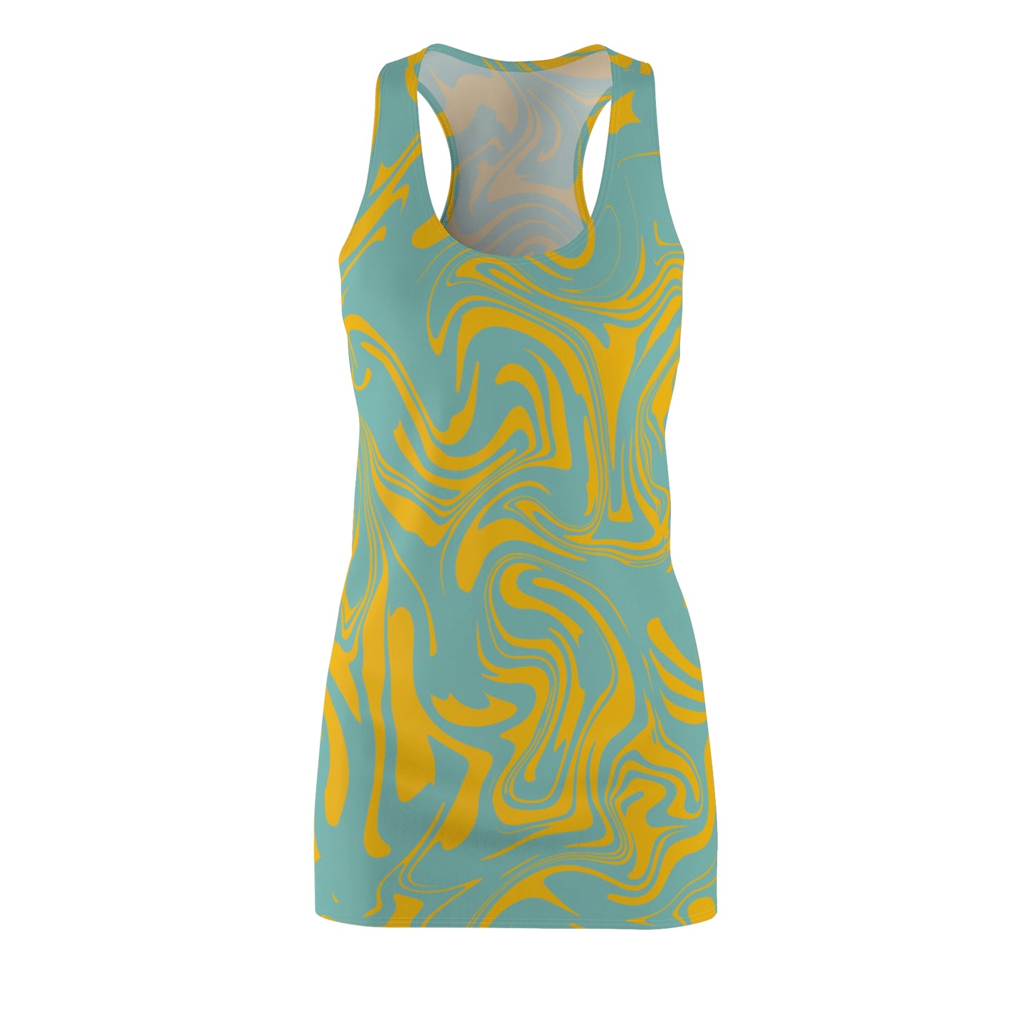 Aqua Gelb Marmor Racerback Kleid – Trendige Sommer Damenmode