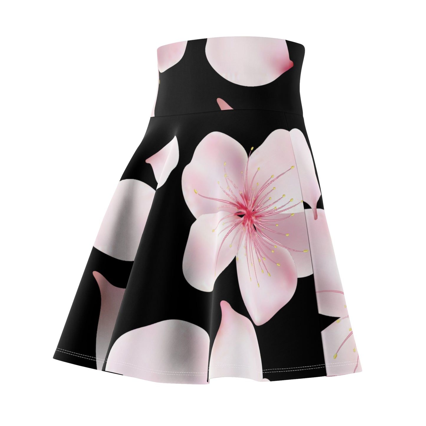 Schwarzer Damen Rock Blütenmuster Skater Elegant Sommer Casual