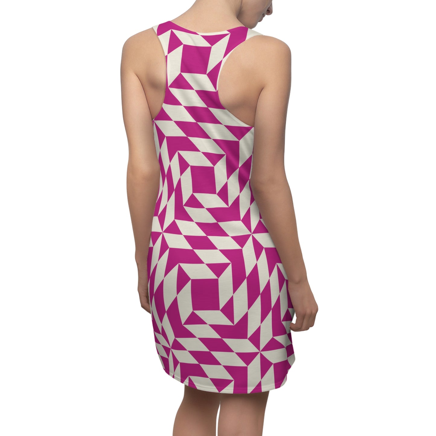 Racerback Kleid Damen – Pinkes Sommerkleid mit geometrischem Muster