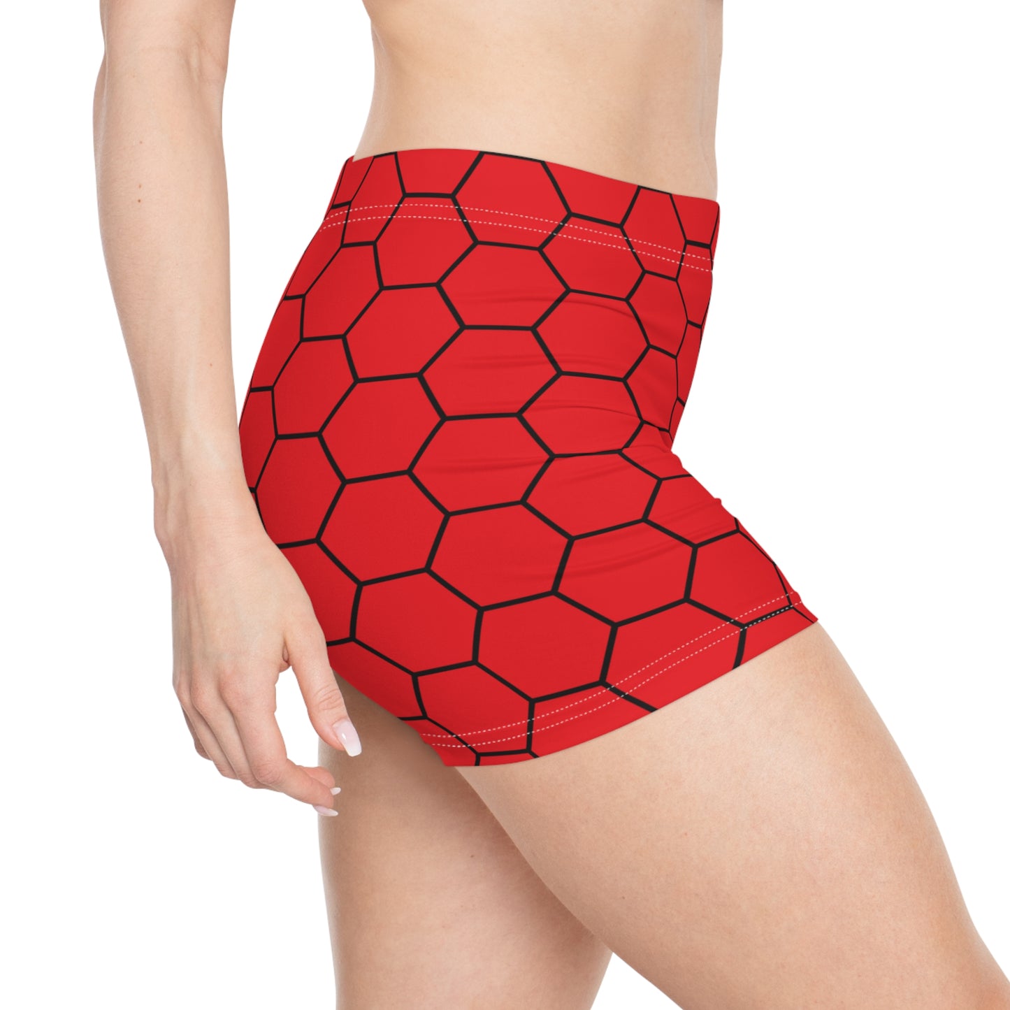 Damen Shorts Wabenmuster Stilvoll Activewear Sommer Freizeit rot