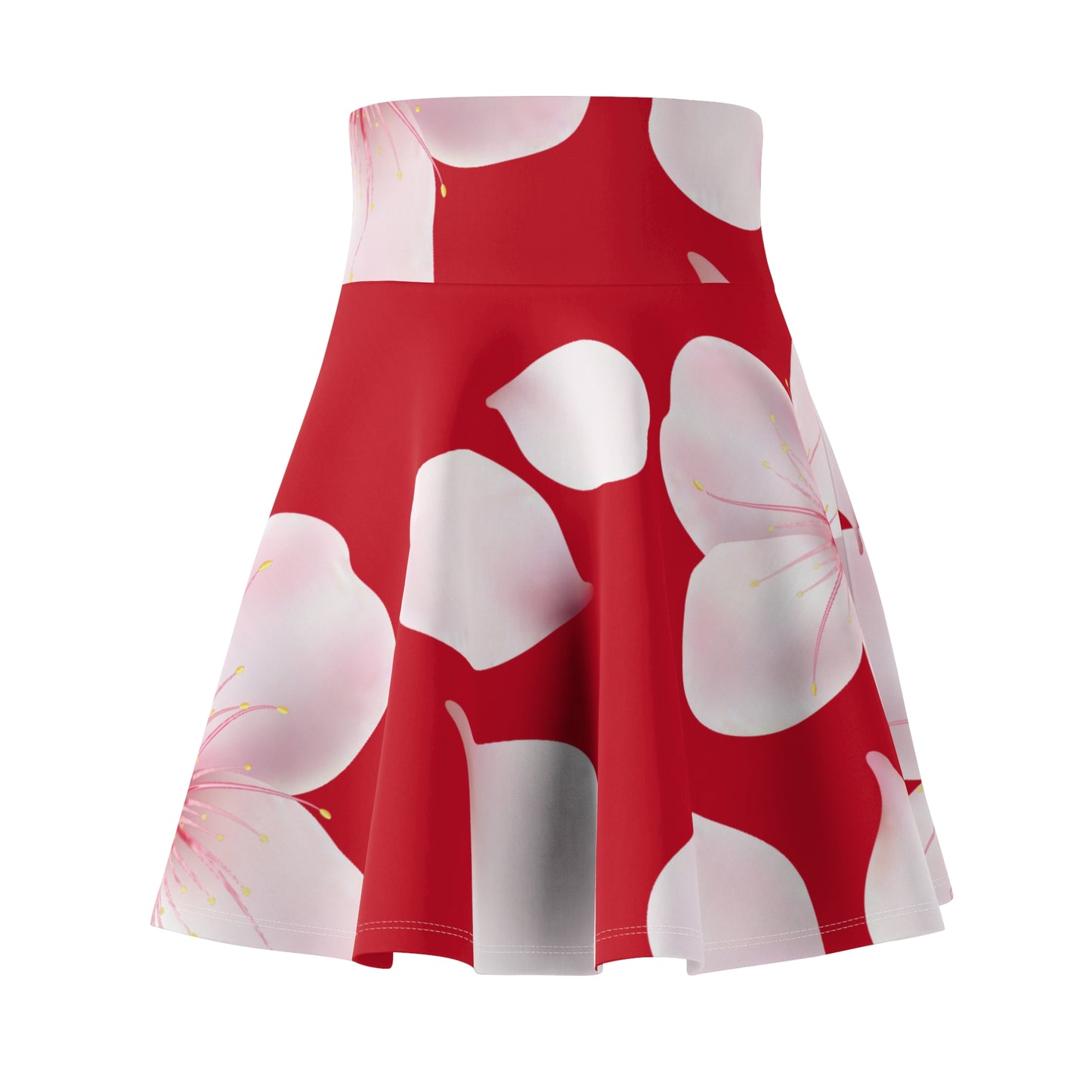 Dunkelroter Damen Rock Blütenmuster Skater Elegant Sommer Casual