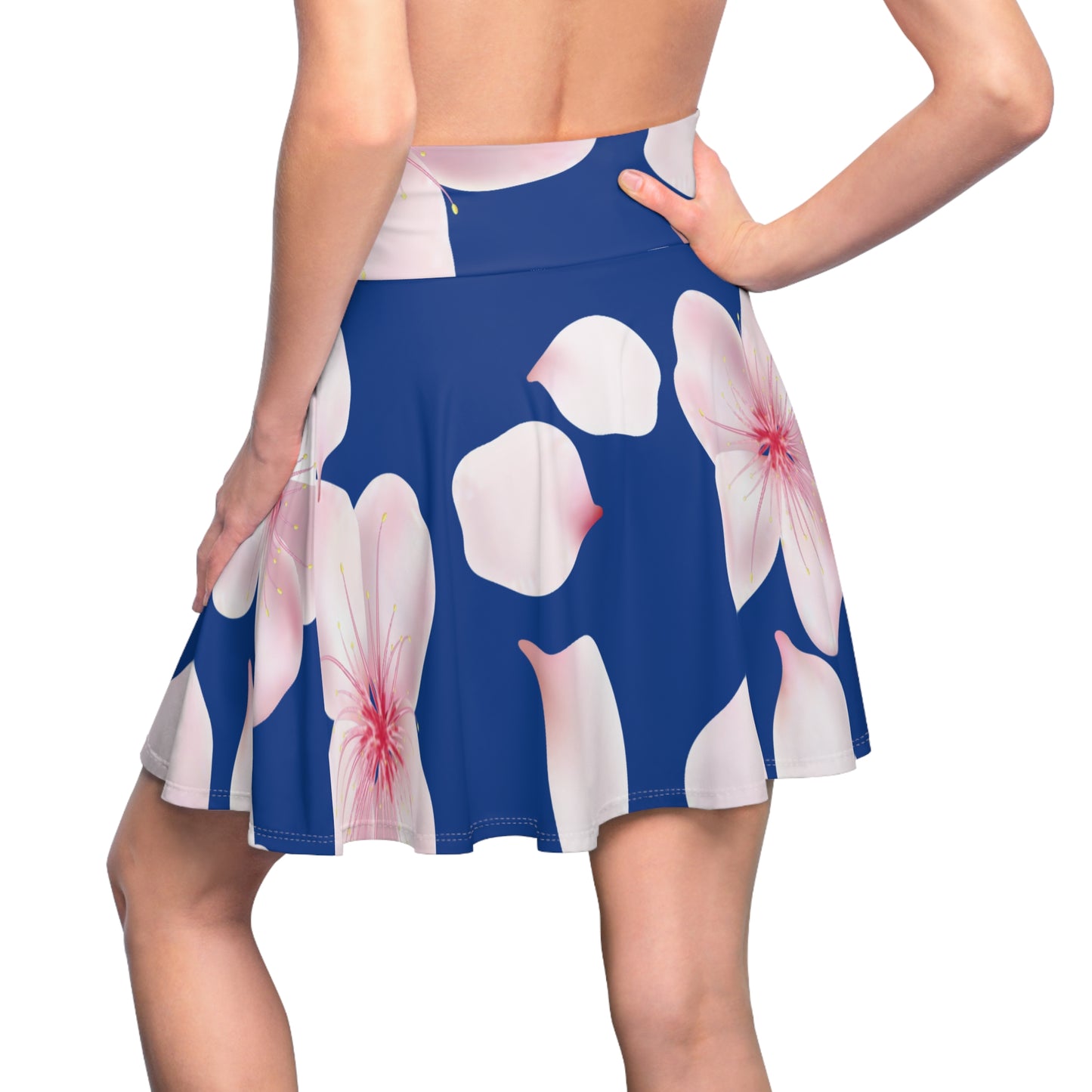 Blauer Damen Rock Blütenmuster Skater Elegant Sommer Casual