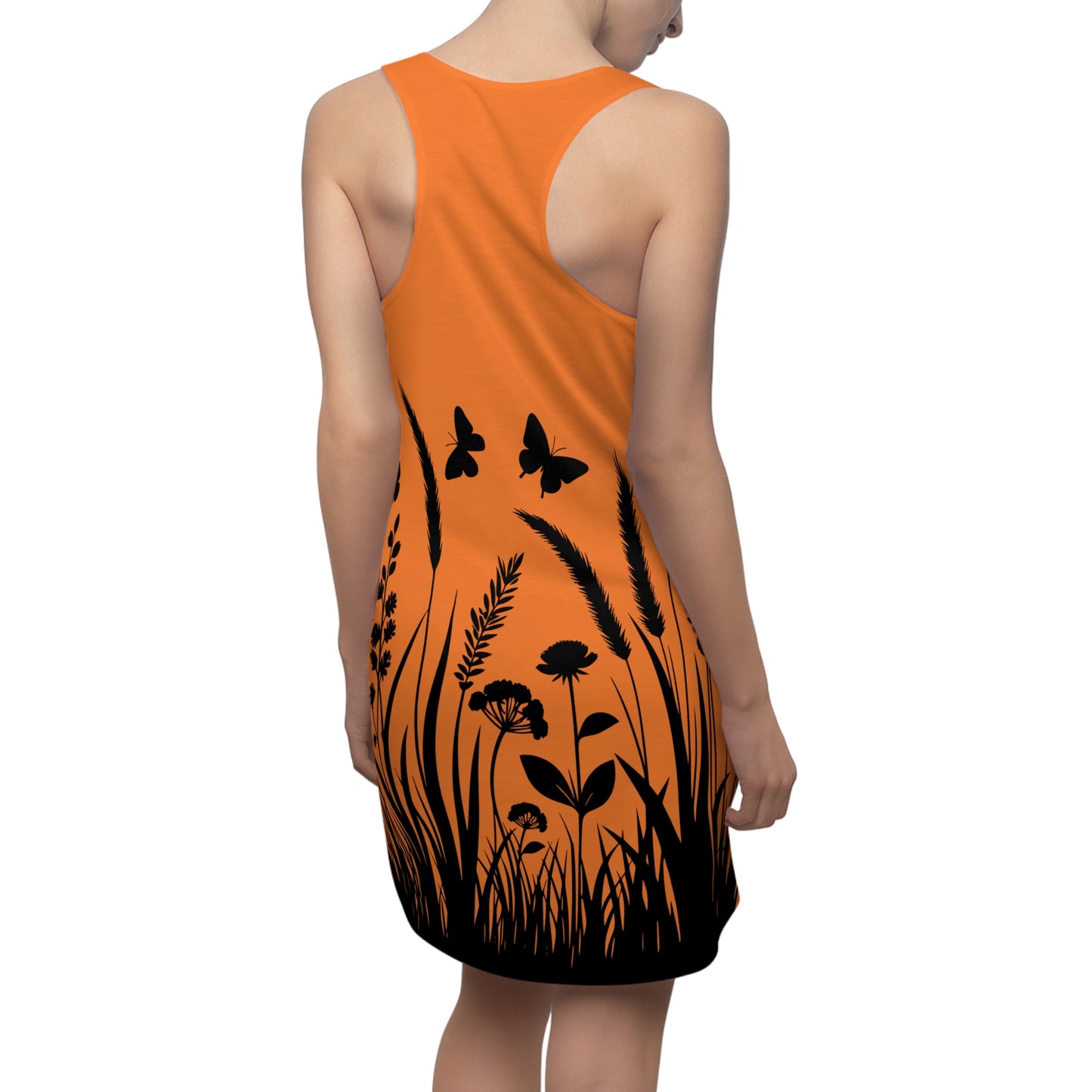 Crusta Naturmuster Racerback Kleid – Schmetterling & Blumen Design