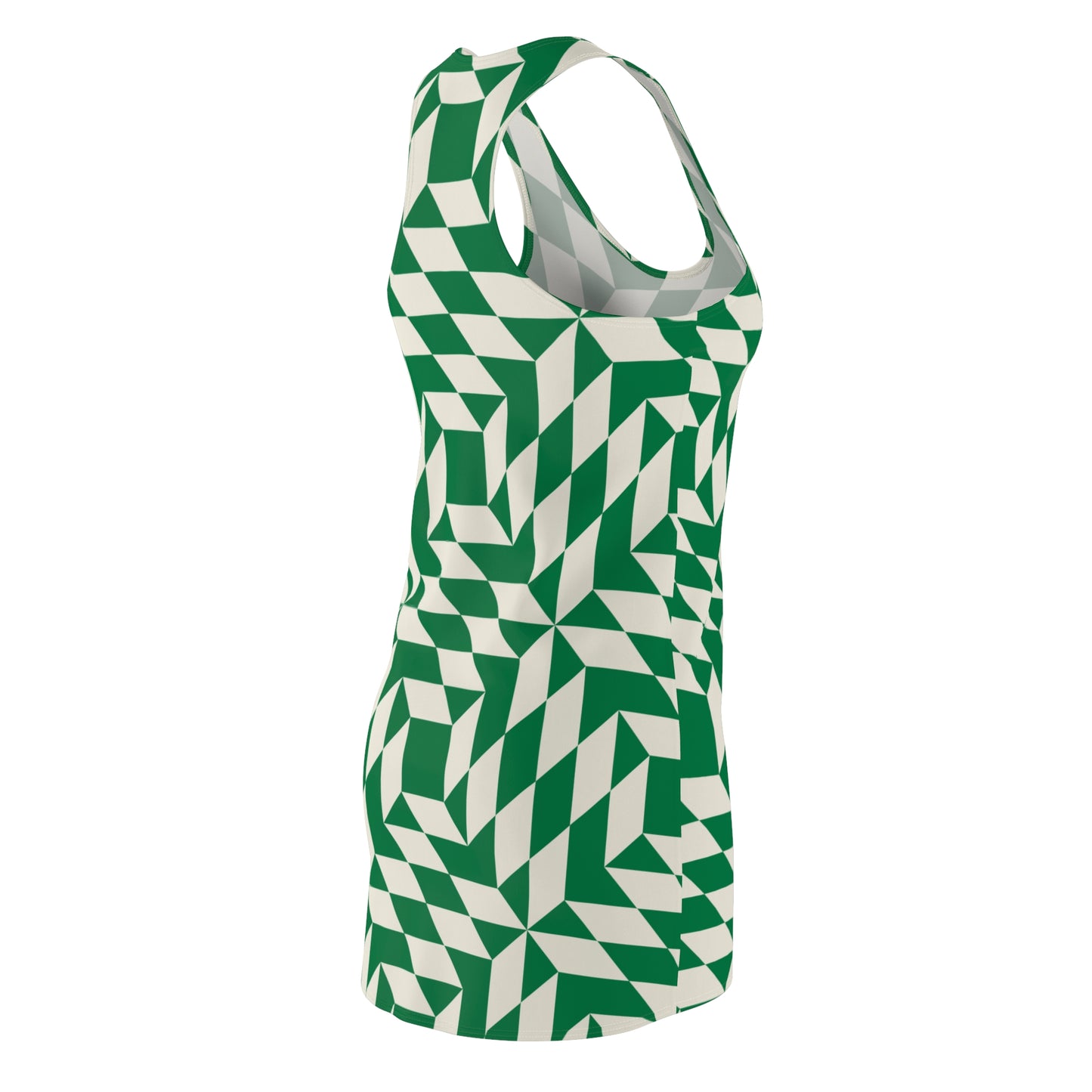 Racerback Kleid Damen – grünes Sommerkleid mit geometrischem Muster