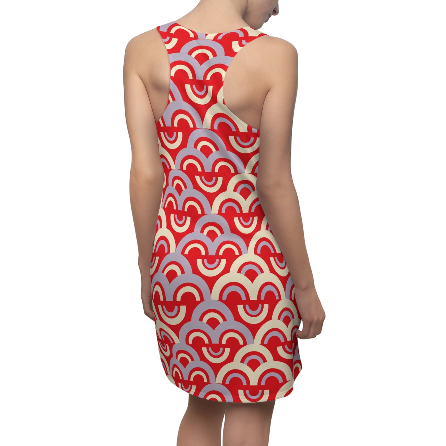 Damen Racerback Kleid rot Pastell Bogenmuster Bequemes Freizeitkleid