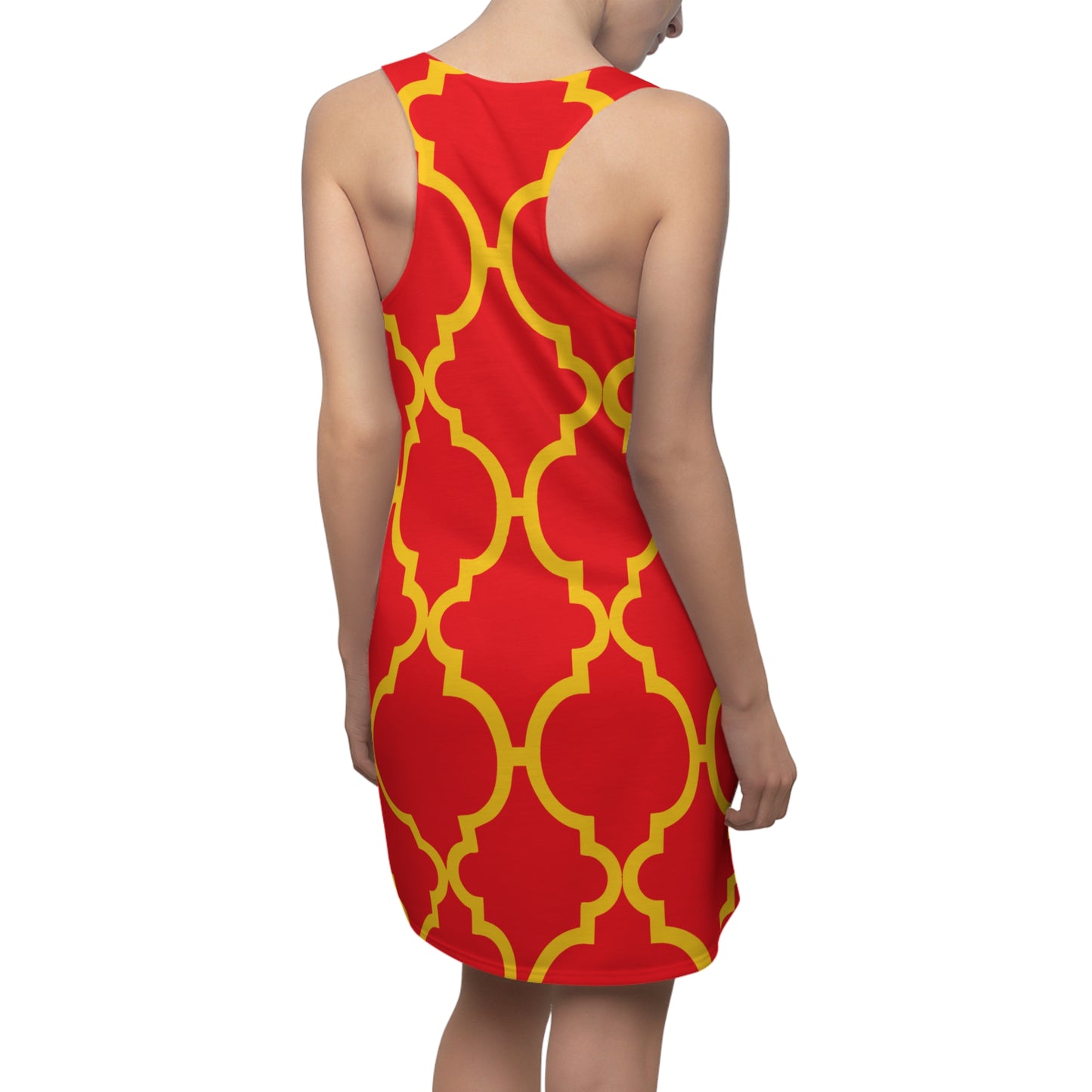 Rotes Racerback Kleid mit gelbem Ornamentmuster