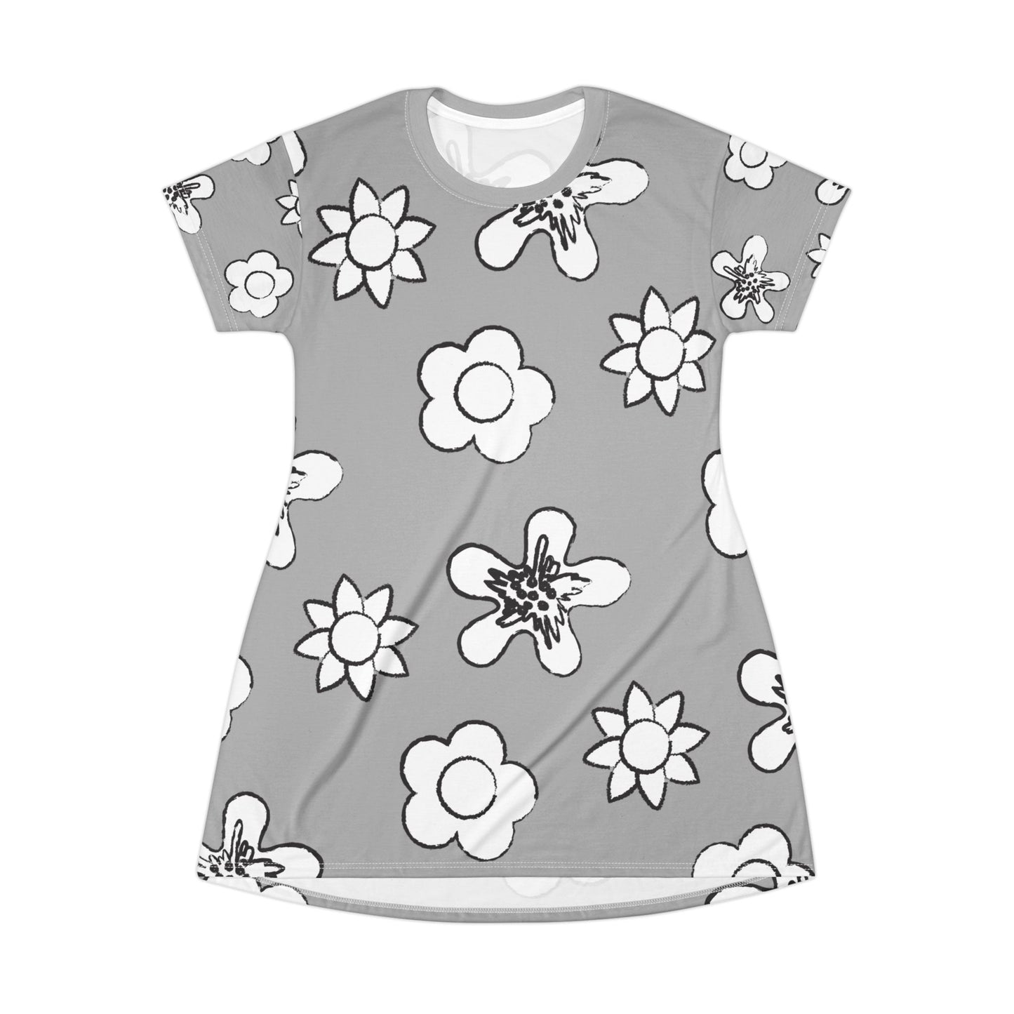 Graues Damen Kleid Floral T-Shirt Sommer Boho Casual Premium