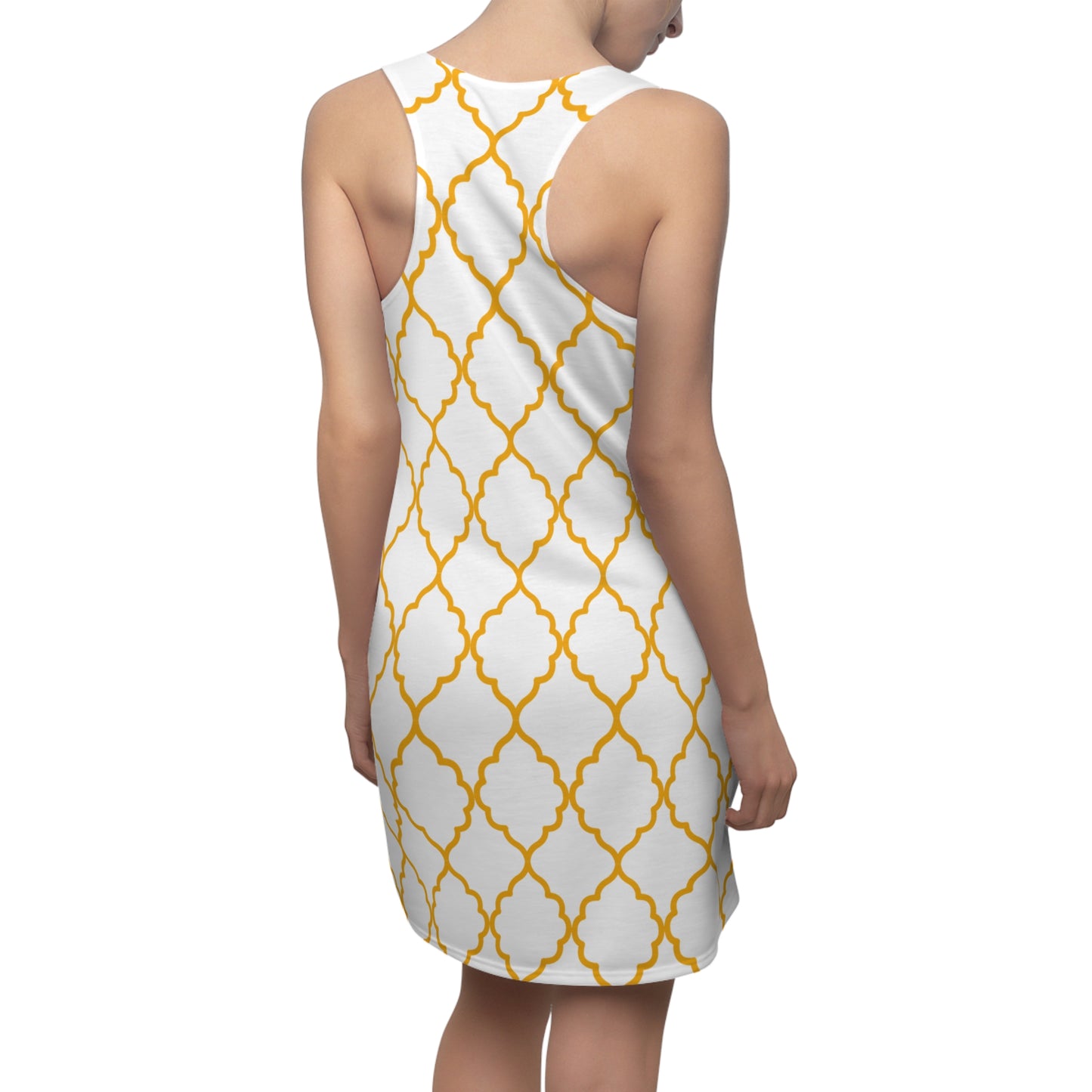 Weisses Racerback Kleid mit goldenem Ornamentmuster