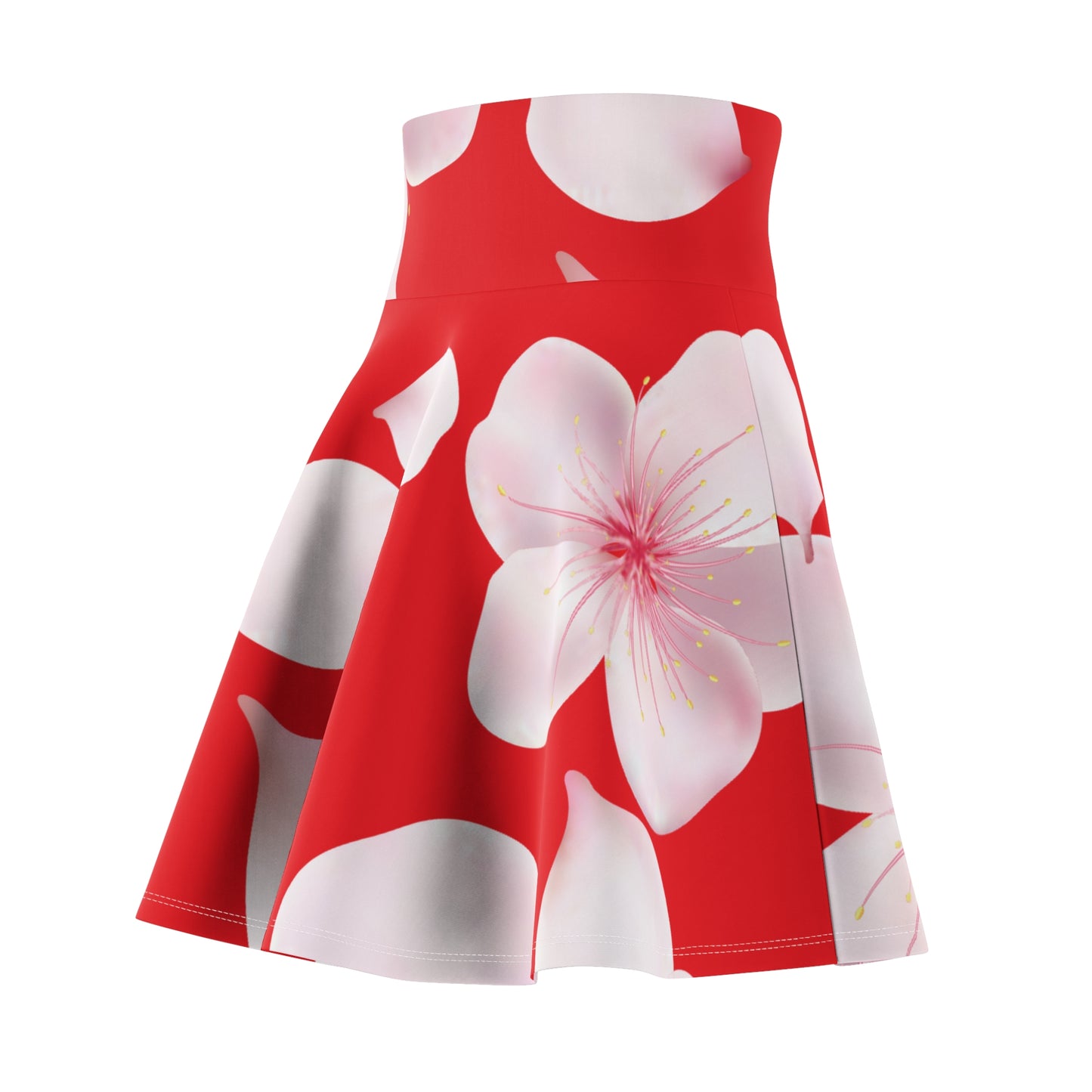 Roter Damen Rock Blütenmuster Skater Elegant Sommer Casual